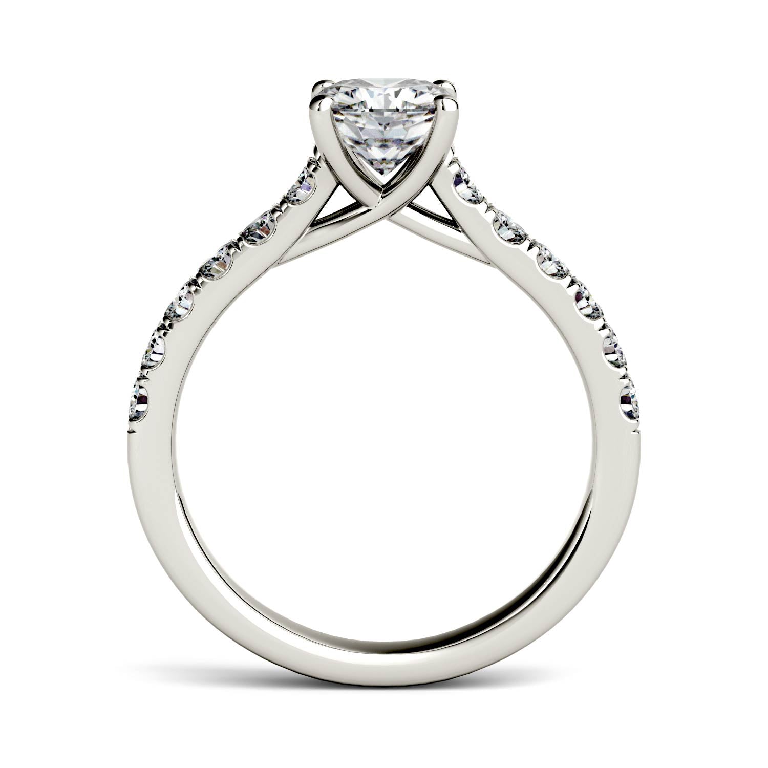 1.46 CTW DEW Cushion Moissanite Engagement Ring in 14K White Gold