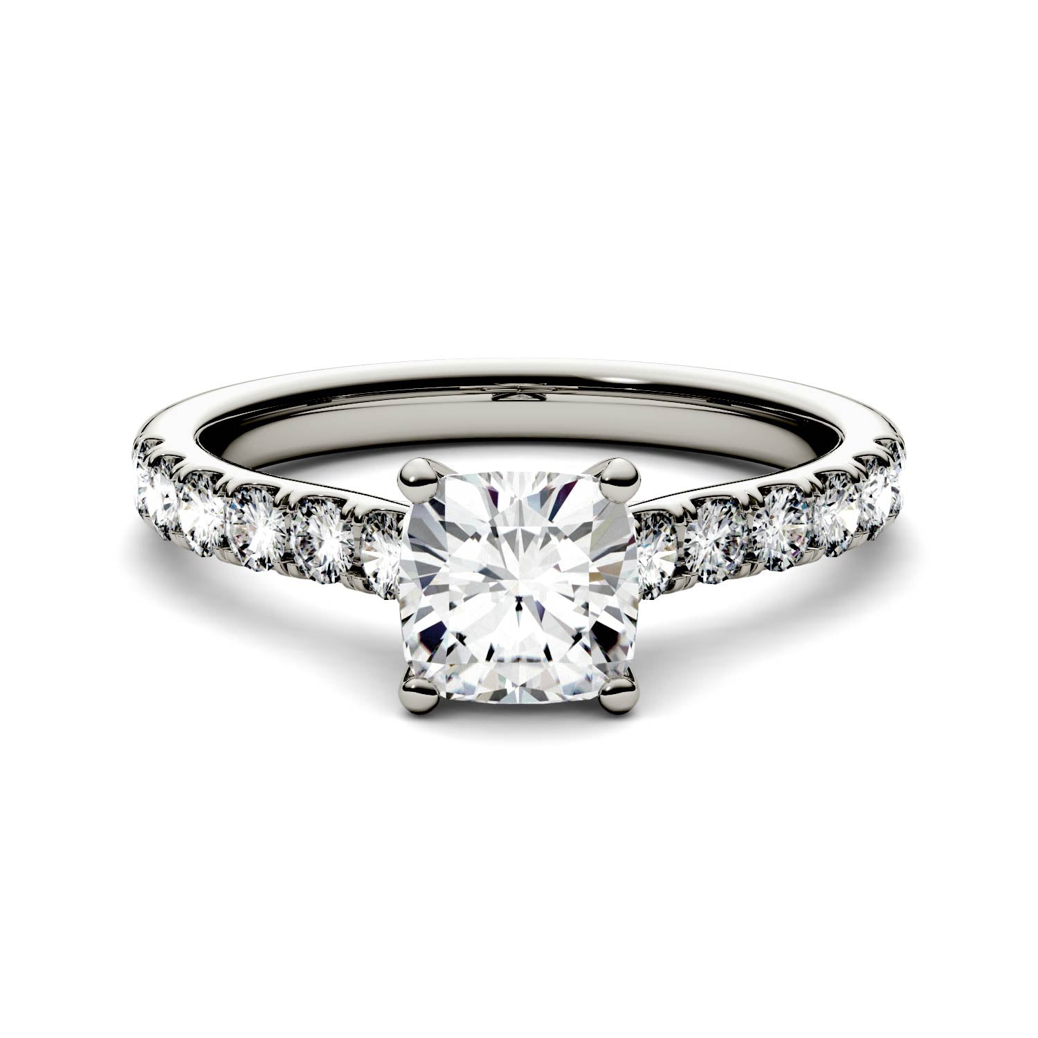 1.46 CTW DEW Cushion Moissanite Engagement Ring in 14K White Gold