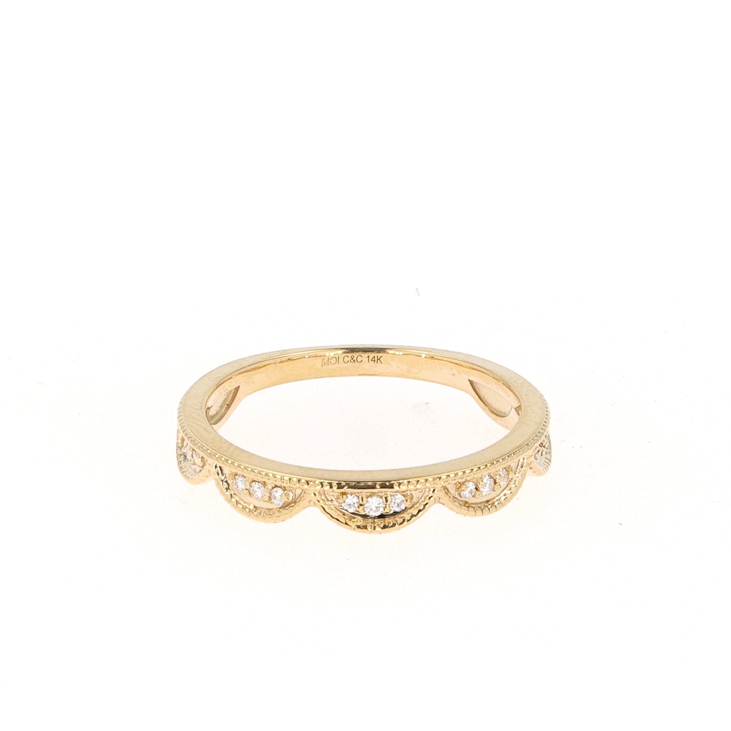 0.13 CTW DEW Round Near-Colorless Moissanite Stackable Band in 14K Gold