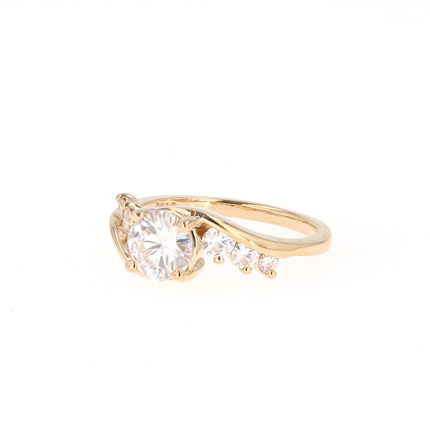 1.38 CTW DEW Round Near-Colorless Moissanite Engagement Ring in 14K Yellow Gold