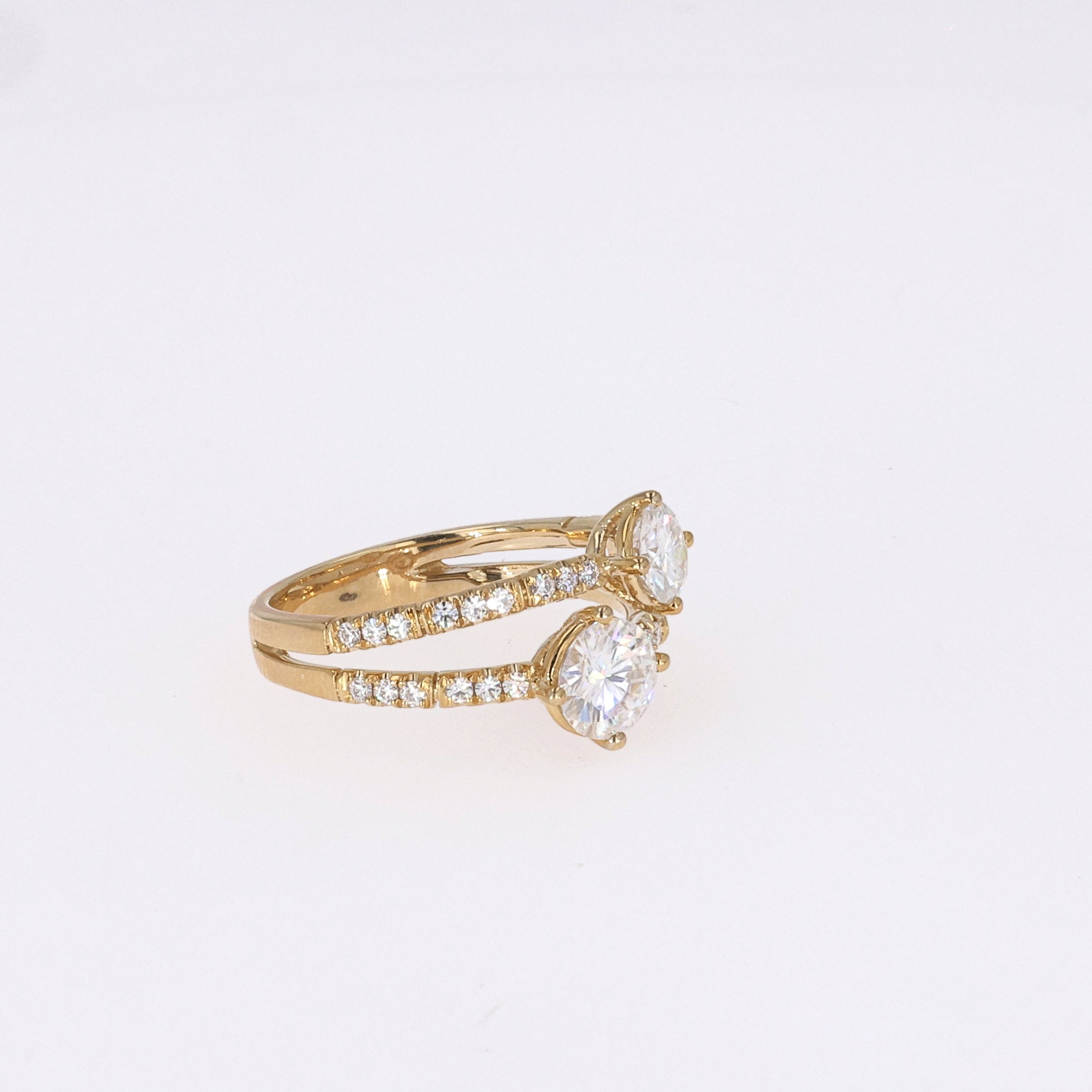 1.60 CTW DEW Round Near-Colorless Moissanite Two-Stone Ring in 14K Yellow Gold