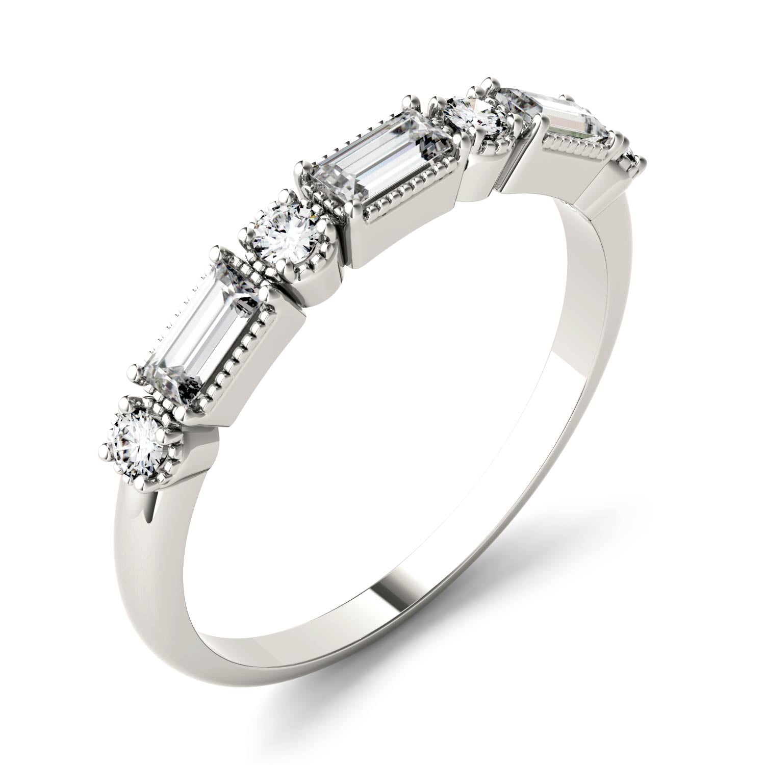 0.47 CTW DEW Straight Baguette Moissanite Stackable Ring in 14K White Gold