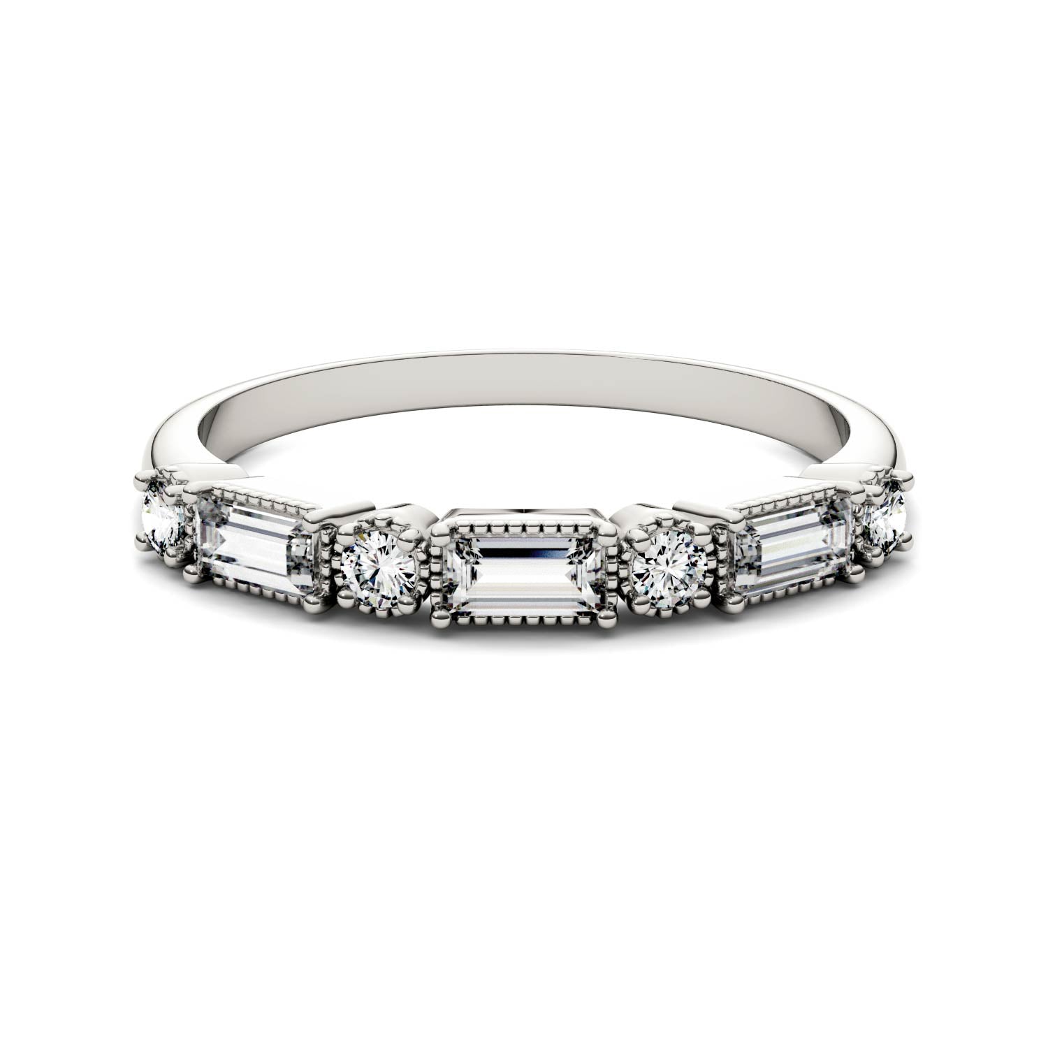 0.47 CTW DEW Straight Baguette Moissanite Stackable Ring in 14K White Gold