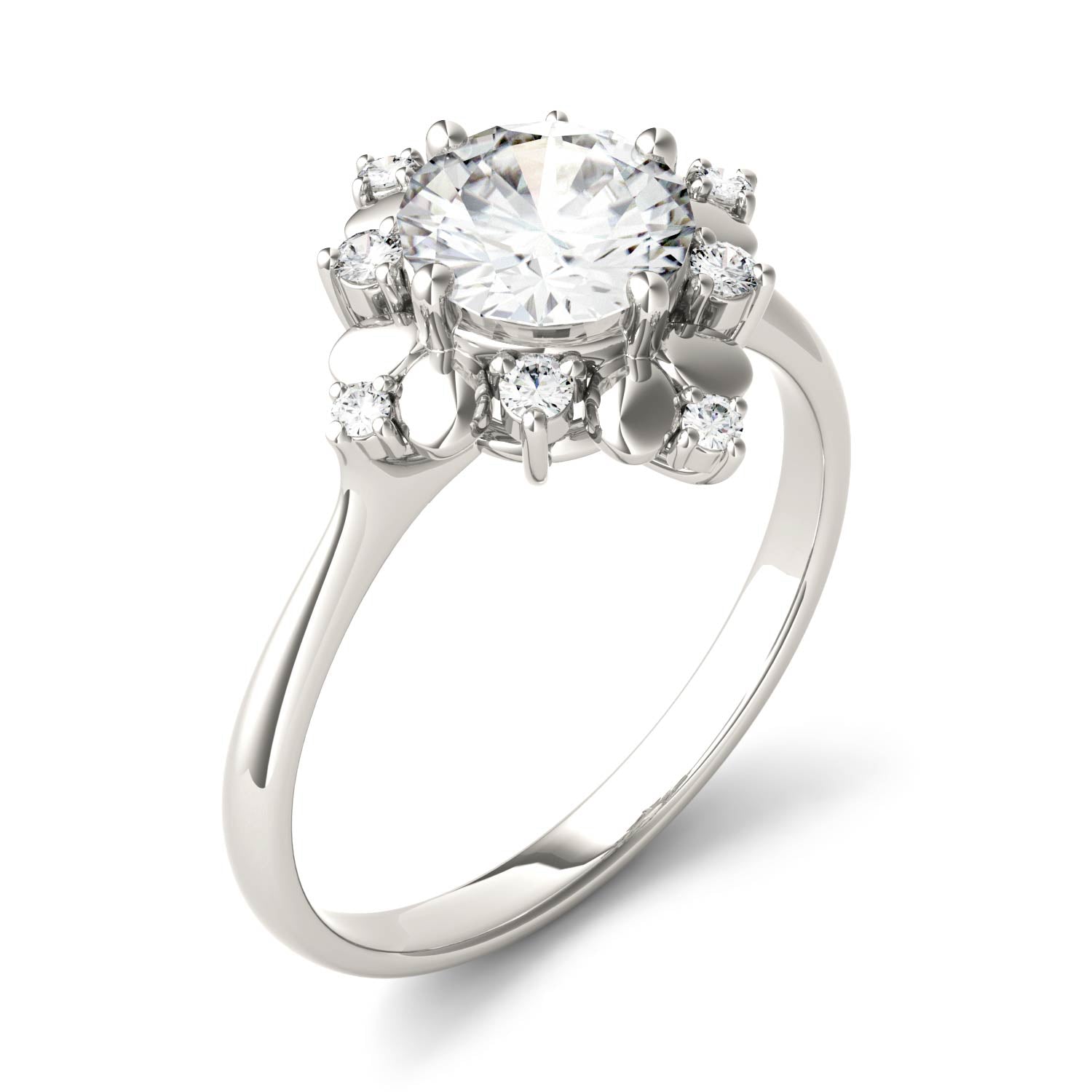 1.11 CTW DEW Round Moissanite Halo Ring in 14K White Gold