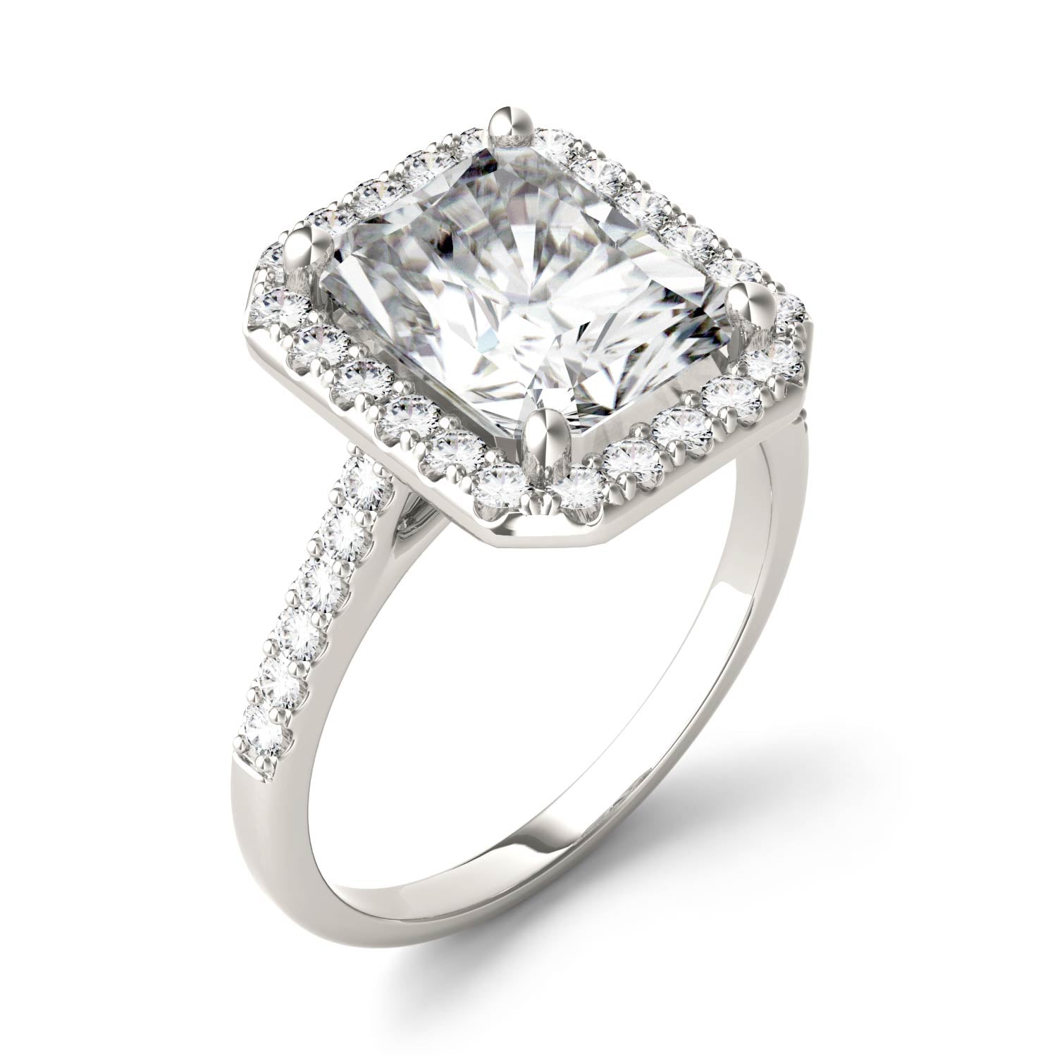 4.41 CTW DEW Radiant Moissanite Halo Ring in 14K White Gold