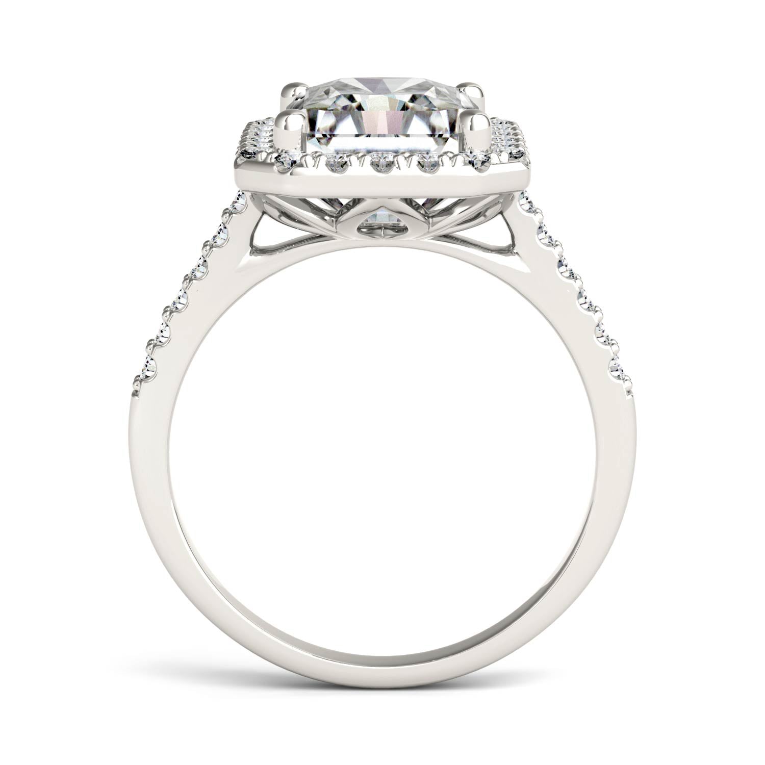 4.41 CTW DEW Radiant Moissanite Halo Ring in 14K White Gold