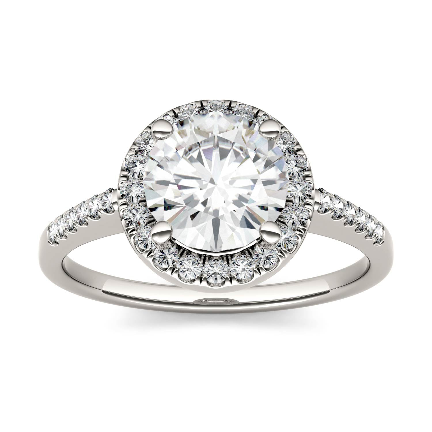 1.82 CTW DEW Round Moissanite Halo Ring in 14K White Gold