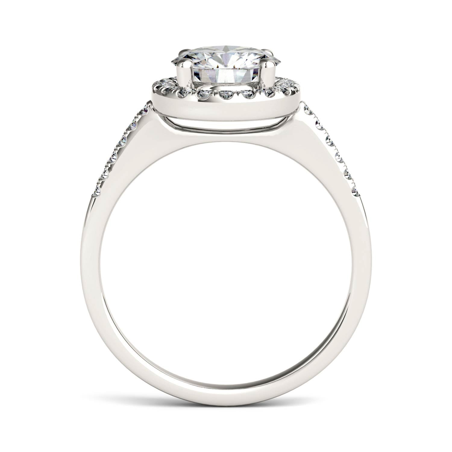 1.82 CTW DEW Round Moissanite Halo Ring in 14K White Gold