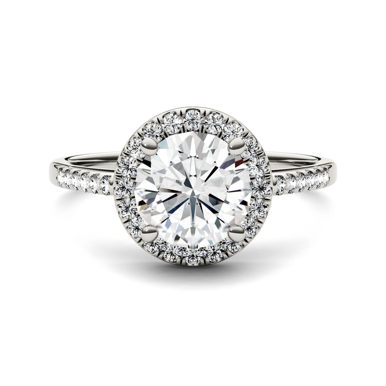 1.82 CTW DEW Round Moissanite Halo Ring in 14K White Gold