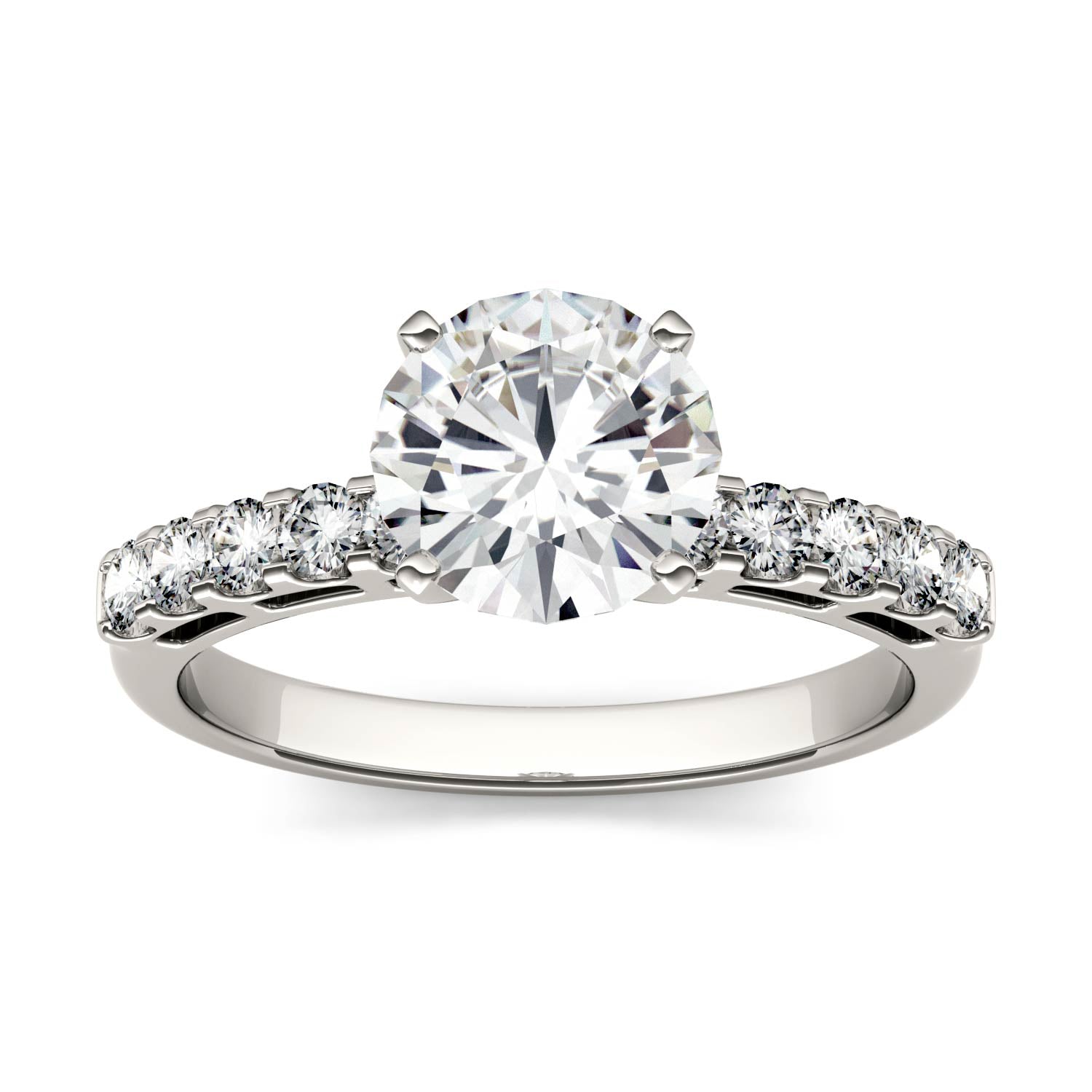 1.80 CTW DEW Round Moissanite Engagement Ring in 14K White Gold