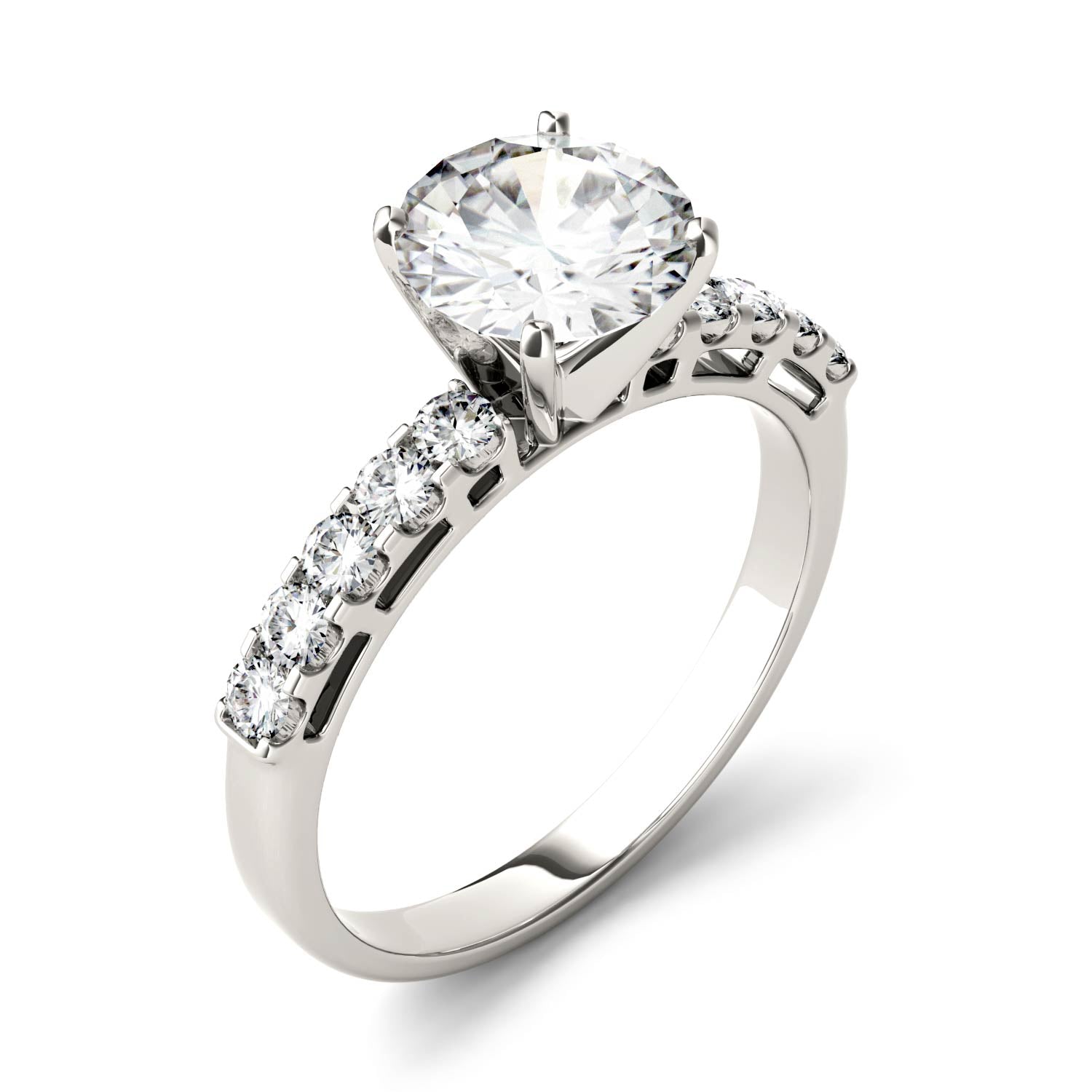 1.80 CTW DEW Round Moissanite Engagement Ring in 14K White Gold