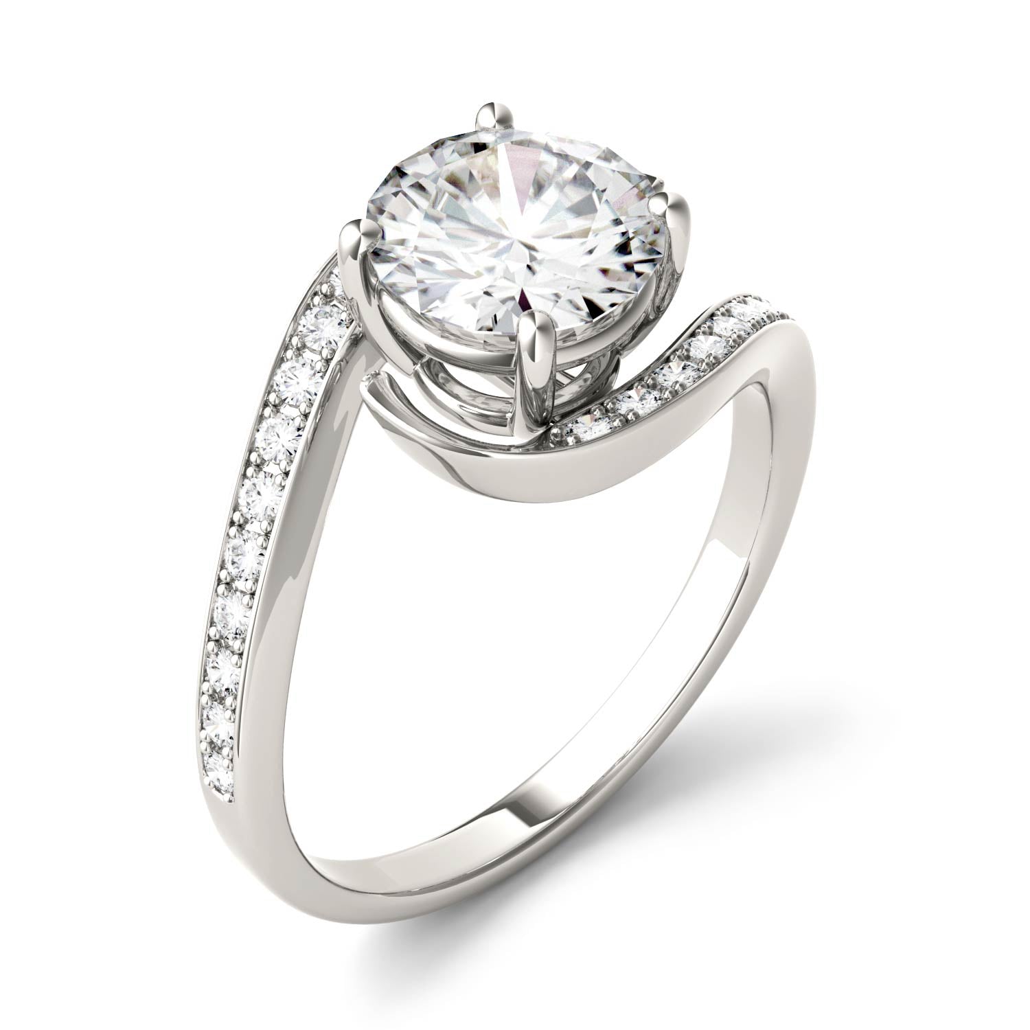 1.74 CTW DEW Round Moissanite Bypass Ring in 14K White Gold