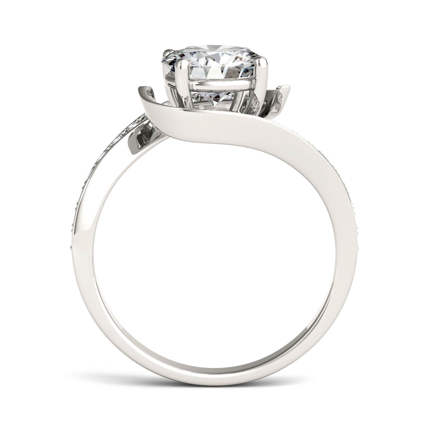 1.74 CTW DEW Round Moissanite Bypass Ring in 14K White Gold