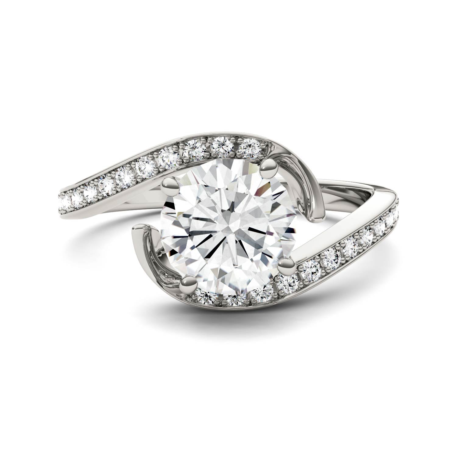 1.74 CTW DEW Round Moissanite Bypass Ring in 14K White Gold