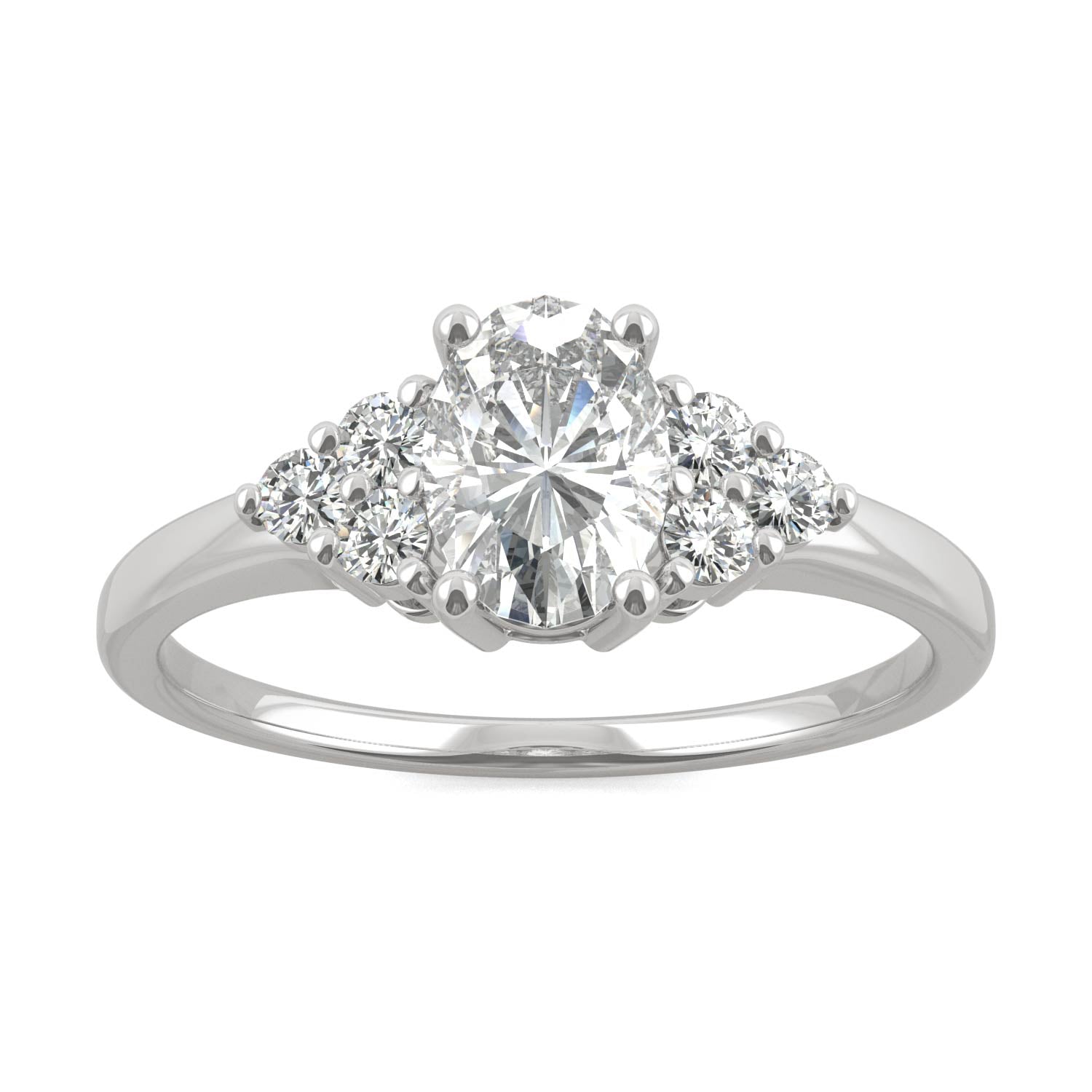 1.08 CTW DEW Oval Moissanite Engagement Ring in 14K White Gold