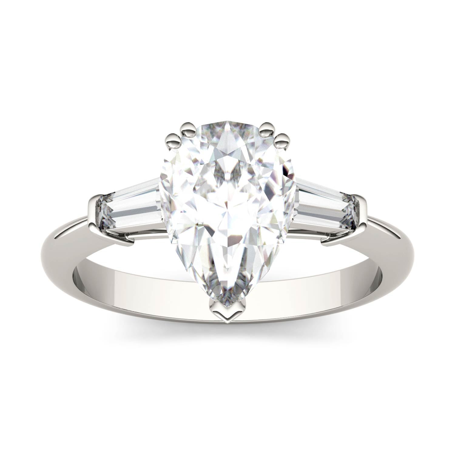 2.47 CTW DEW Pear Moissanite Engagement Ring in 14K White Gold