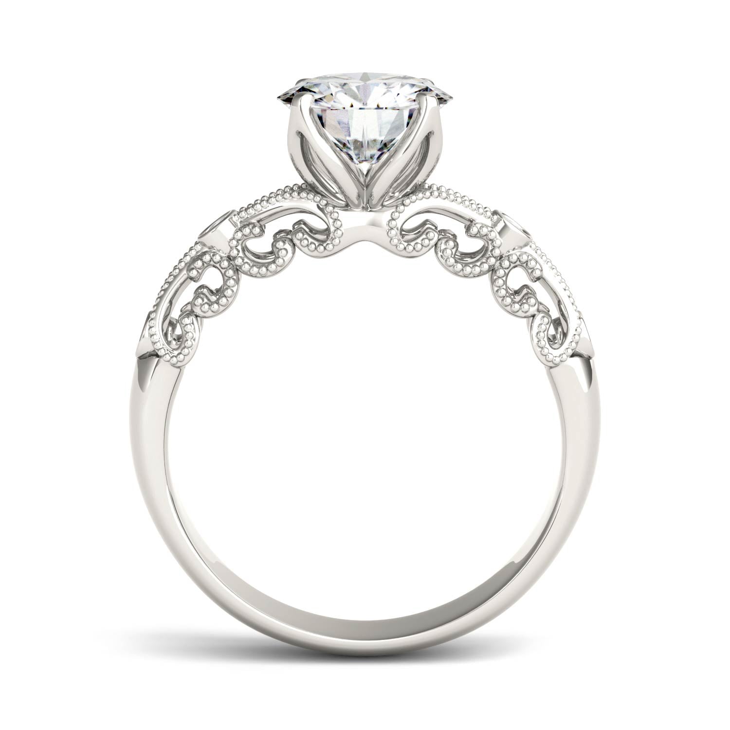 1.54 CTW DEW Round Moissanite Fashion Ring in 14K White Gold