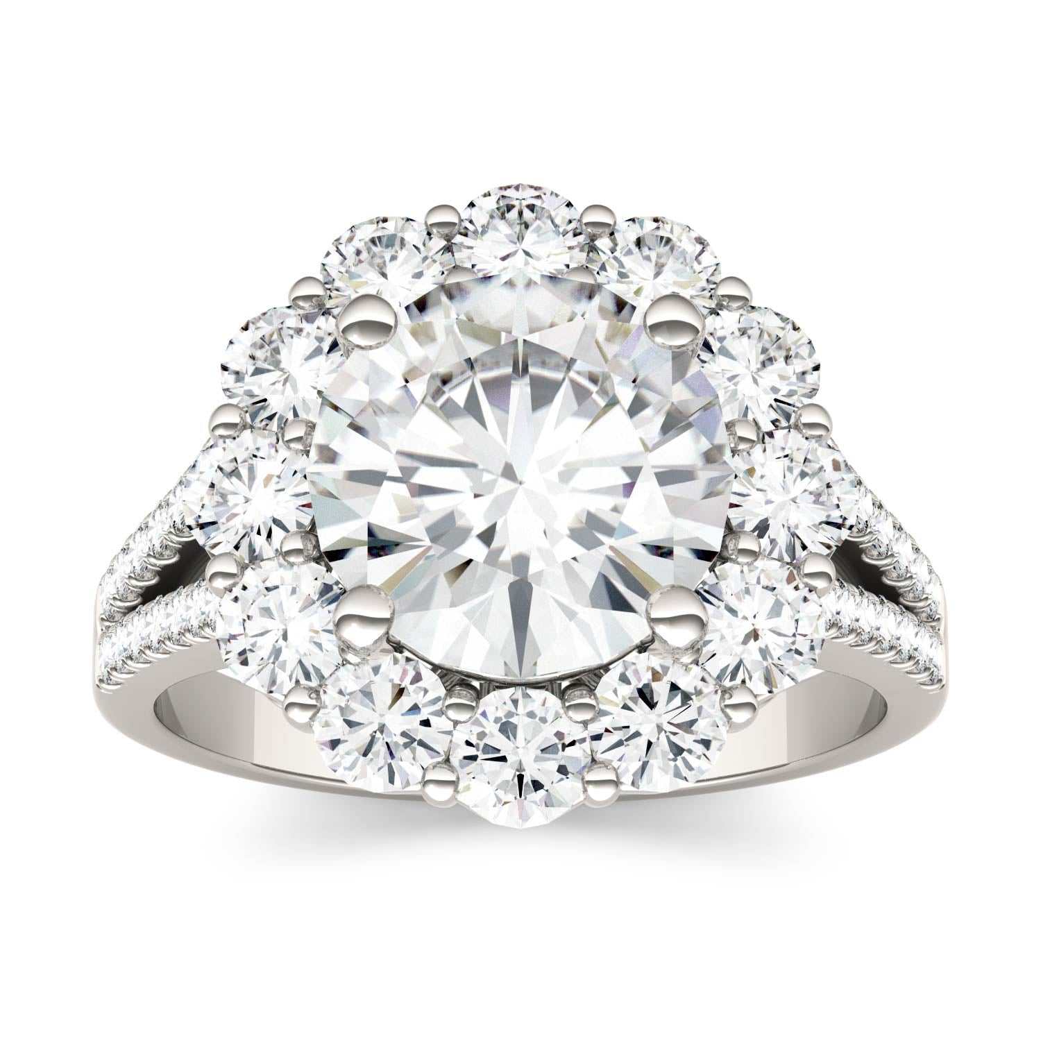 4.22 CTW DEW Round Moissanite Halo Ring in 14K White Gold