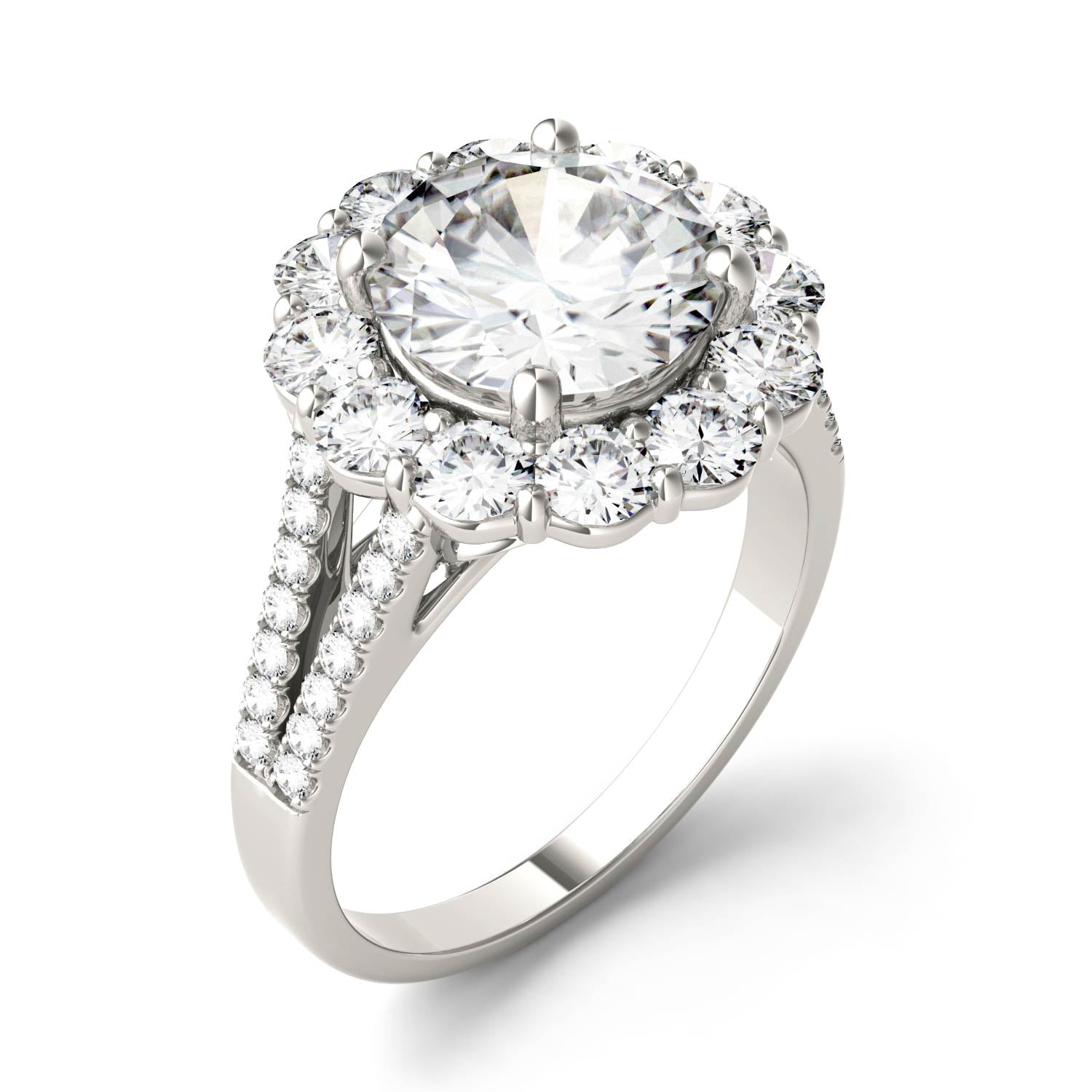 4.22 CTW DEW Round Moissanite Halo Ring in 14K White Gold