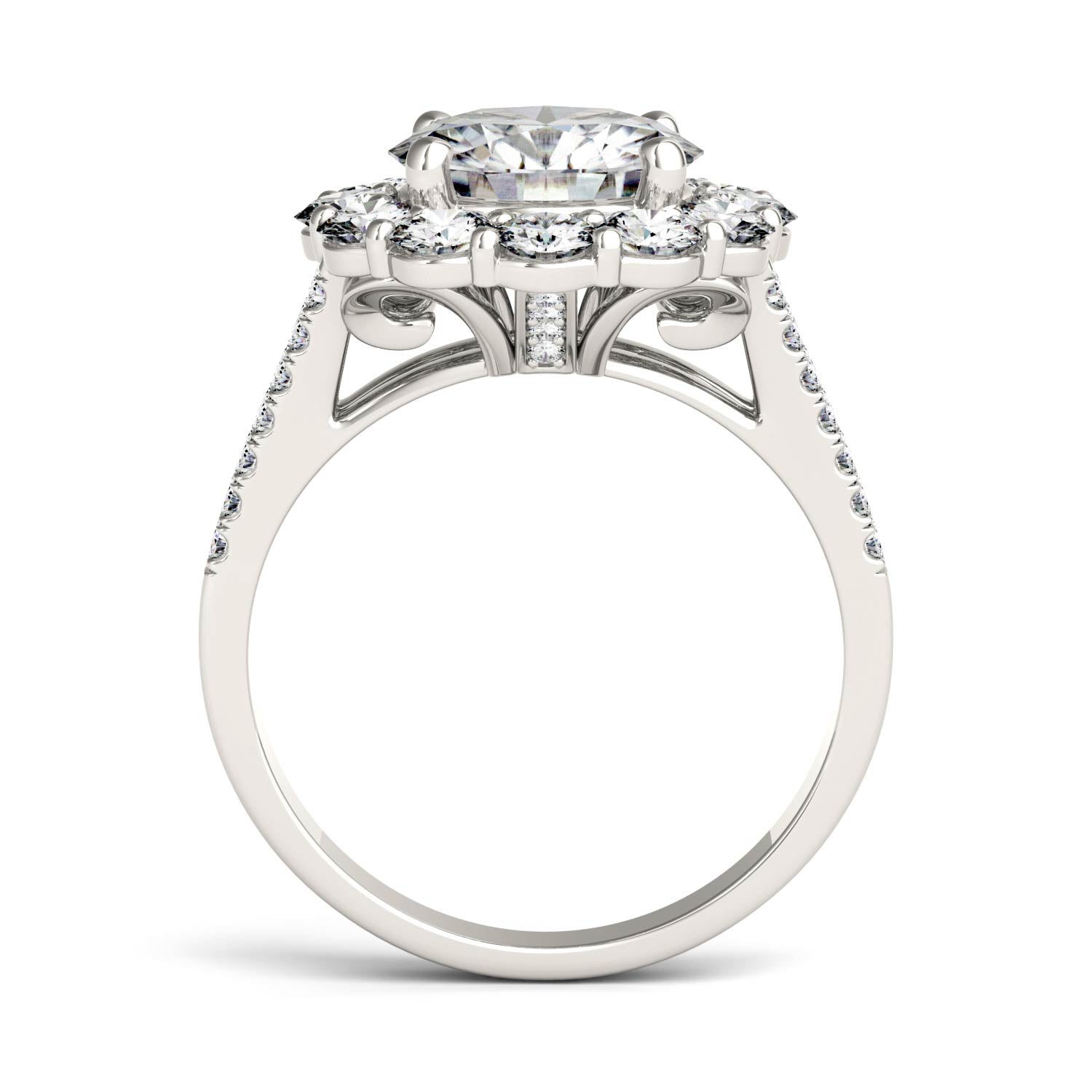 4.22 CTW DEW Round Moissanite Halo Ring in 14K White Gold