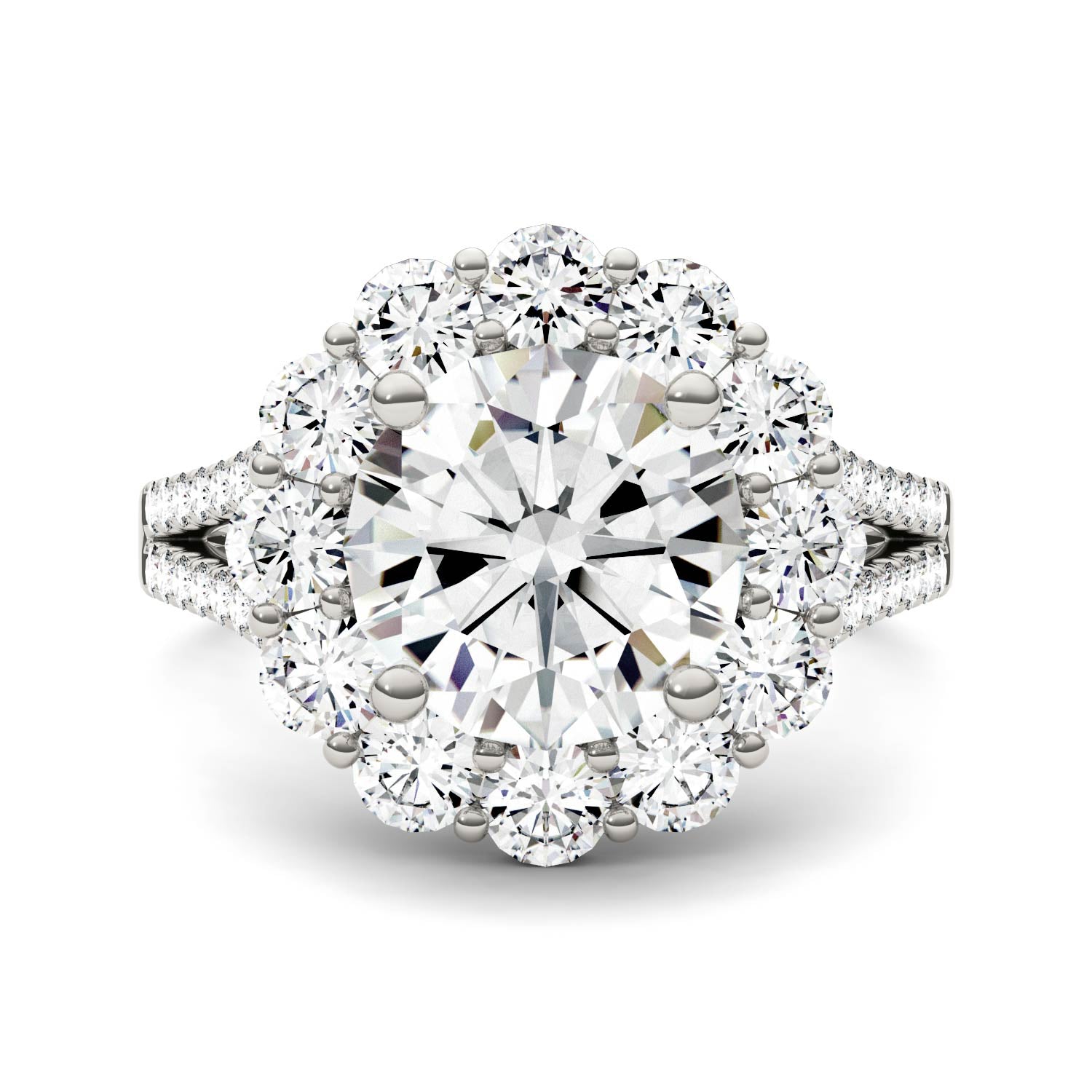 4.22 CTW DEW Round Moissanite Halo Ring in 14K White Gold