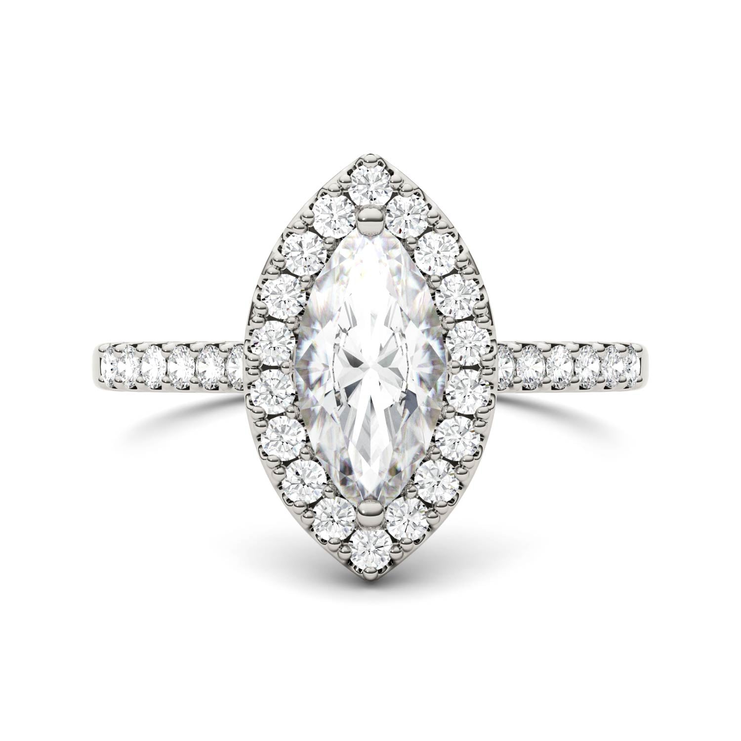 1.45 CTW DEW Marquise Moissanite Halo Ring in 14K White Gold