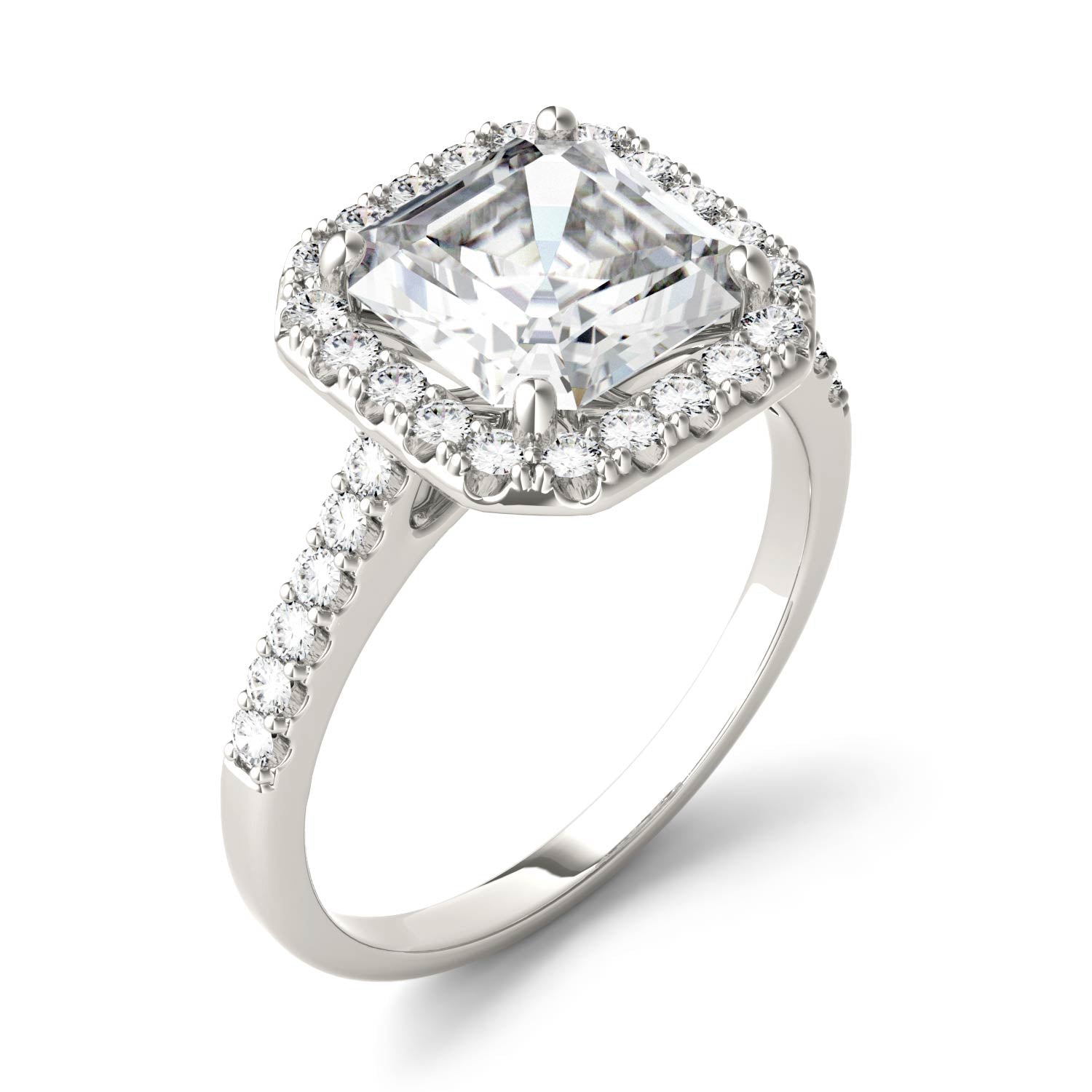 2.69 CTW DEW Asscher Moissanite Halo Ring in 14K White Gold