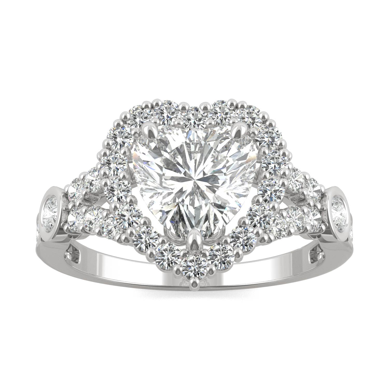 1.79 CTW DEW Heart Moissanite Engagement Ring in 14K White Gold