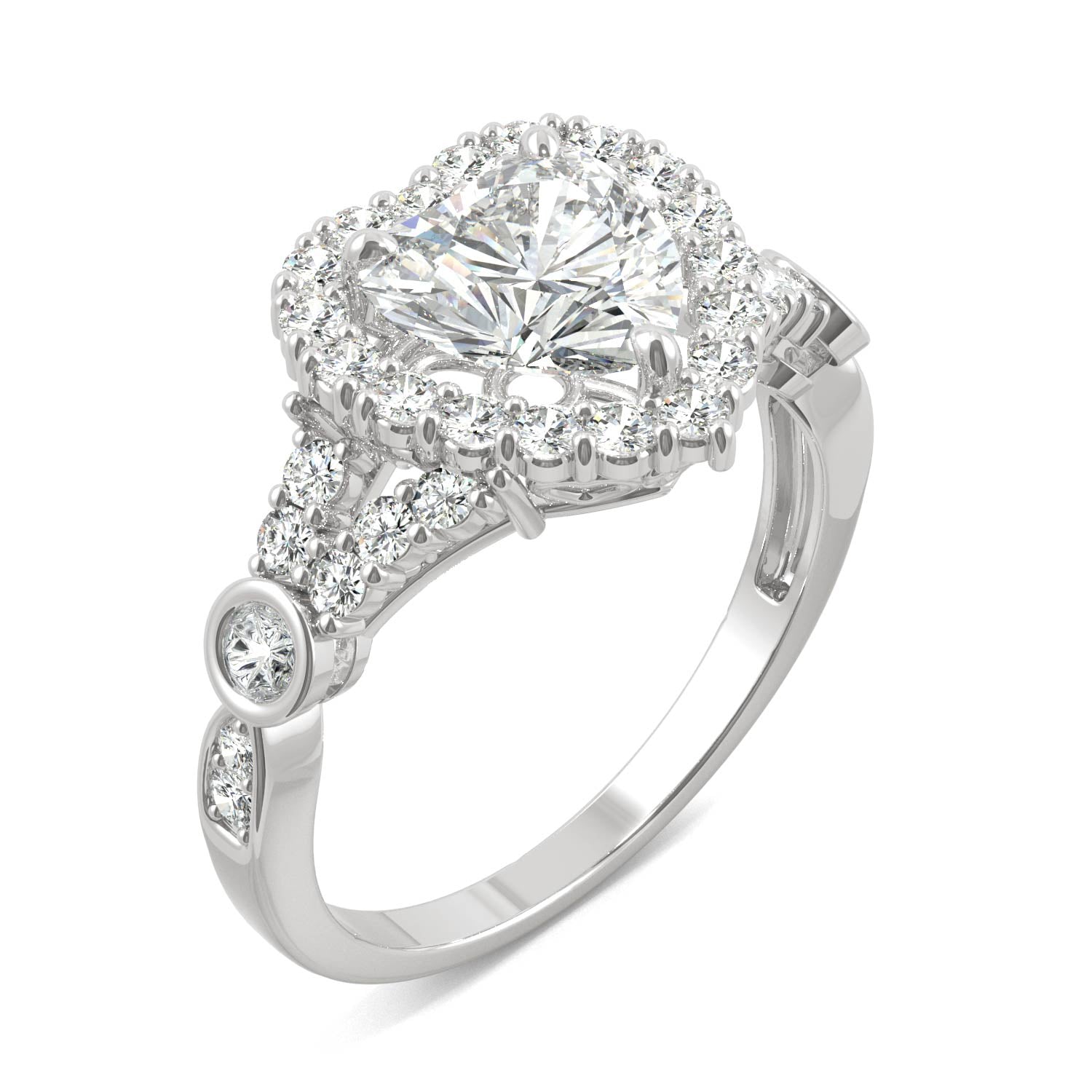 1.79 CTW DEW Heart Moissanite Engagement Ring in 14K White Gold