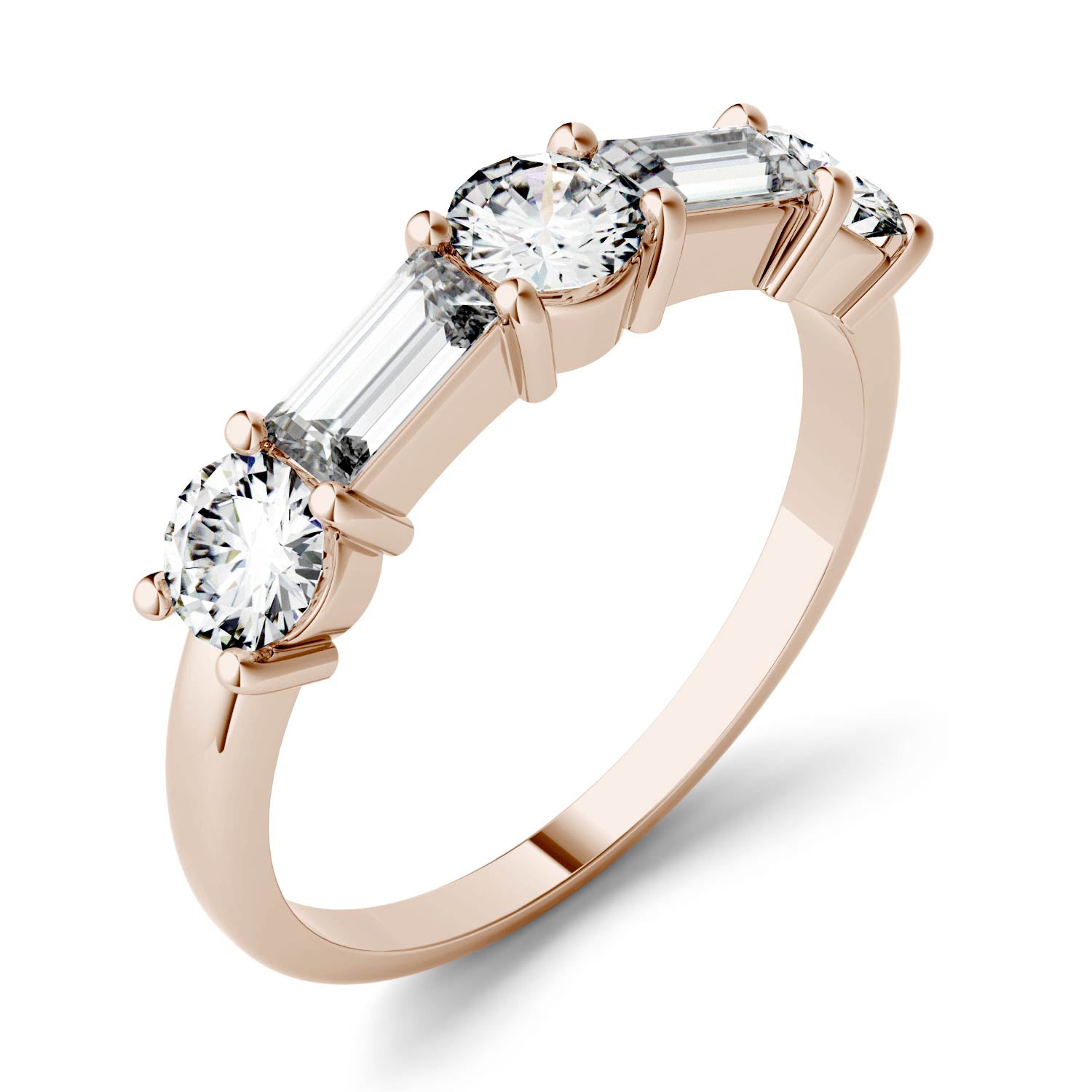 1.15 CTW DEW Straight Baguette Moissanite Stackable Ring in 14K Rose Gold