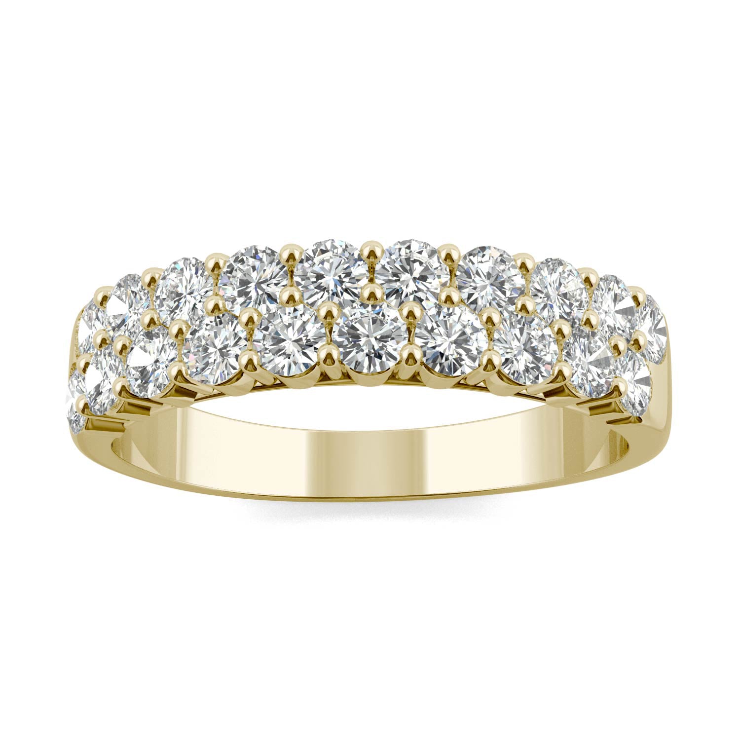 1.00 CTW DEW Round Moissanite Two Row Ring in 14K Yellow Gold
