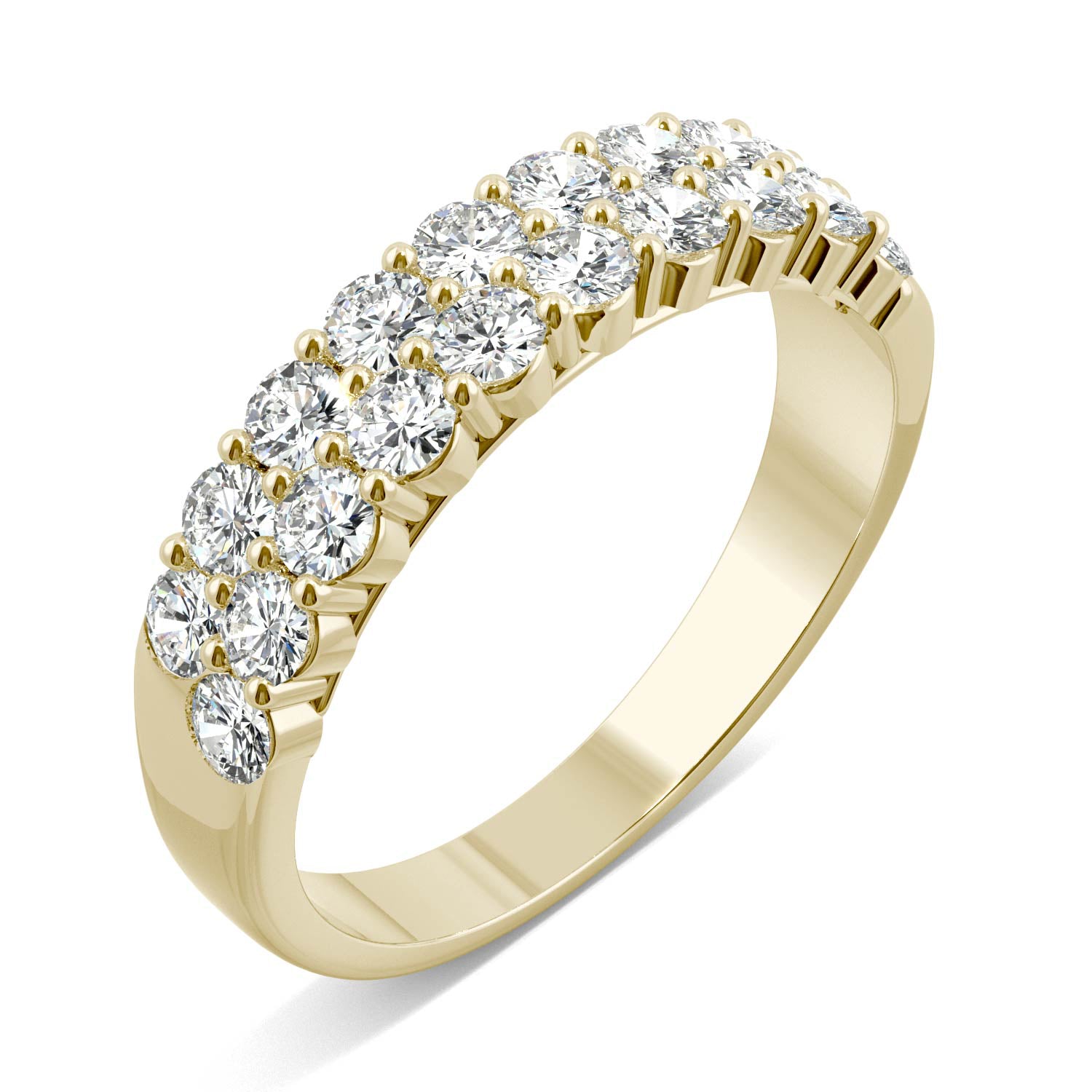 1.00 CTW DEW Round Moissanite Two Row Ring in 14K Yellow Gold