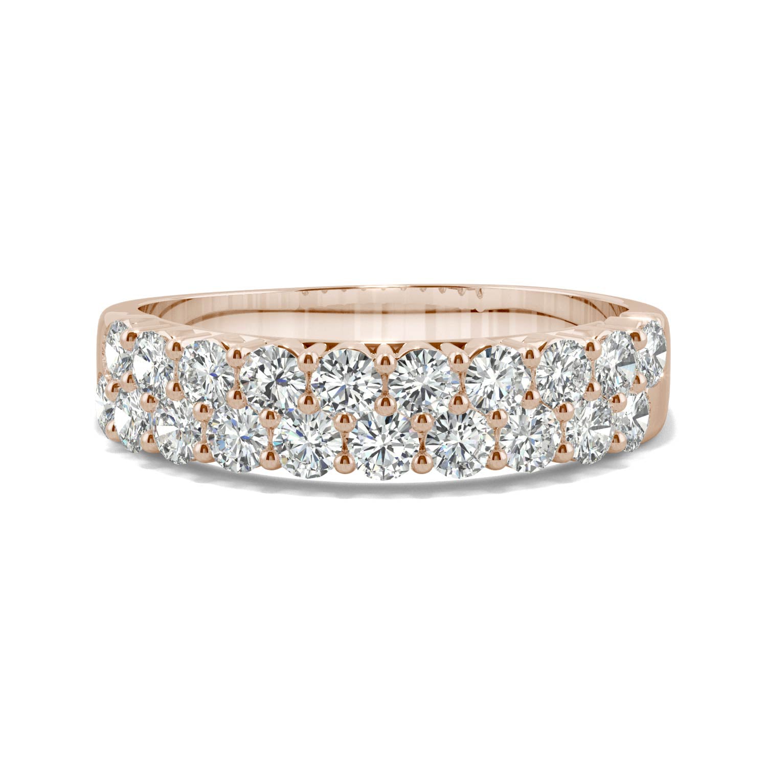 1.00 CTW DEW Round Moissanite Two Row Ring in 14K Rose Gold