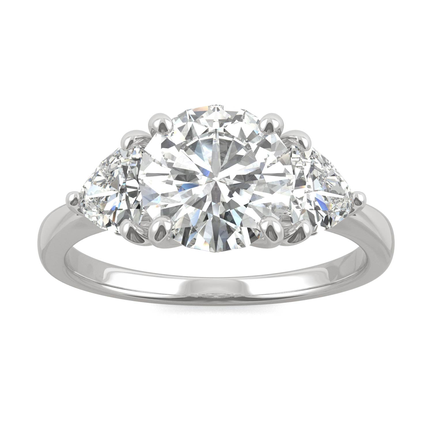 2.70 CTW DEW Round Moissanite Three Stone Ring in 14K White Gold