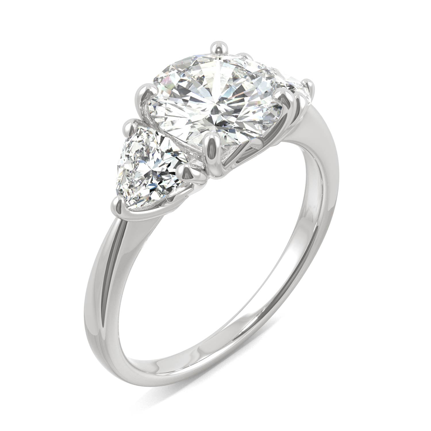 2.70 CTW DEW Round Moissanite Three Stone Ring in 14K White Gold