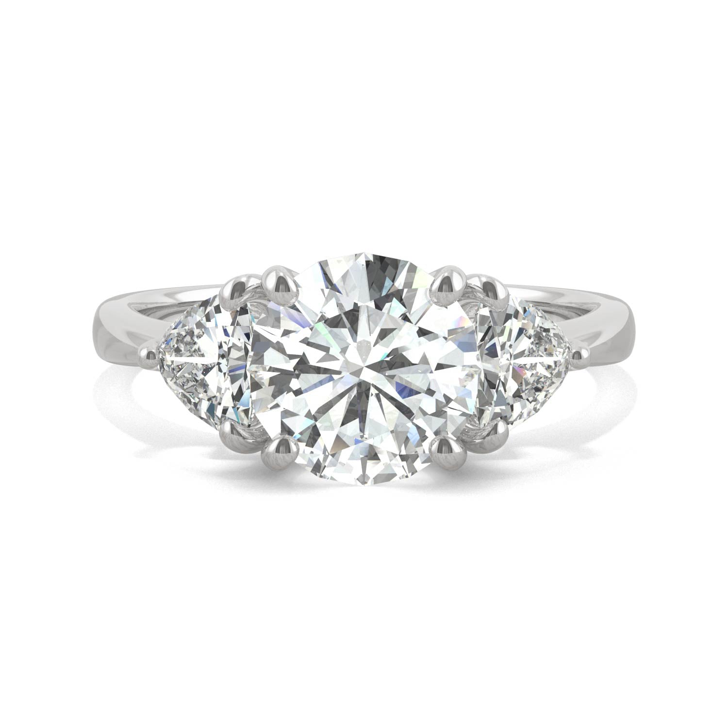 2.70 CTW DEW Round Moissanite Three Stone Ring in 14K White Gold