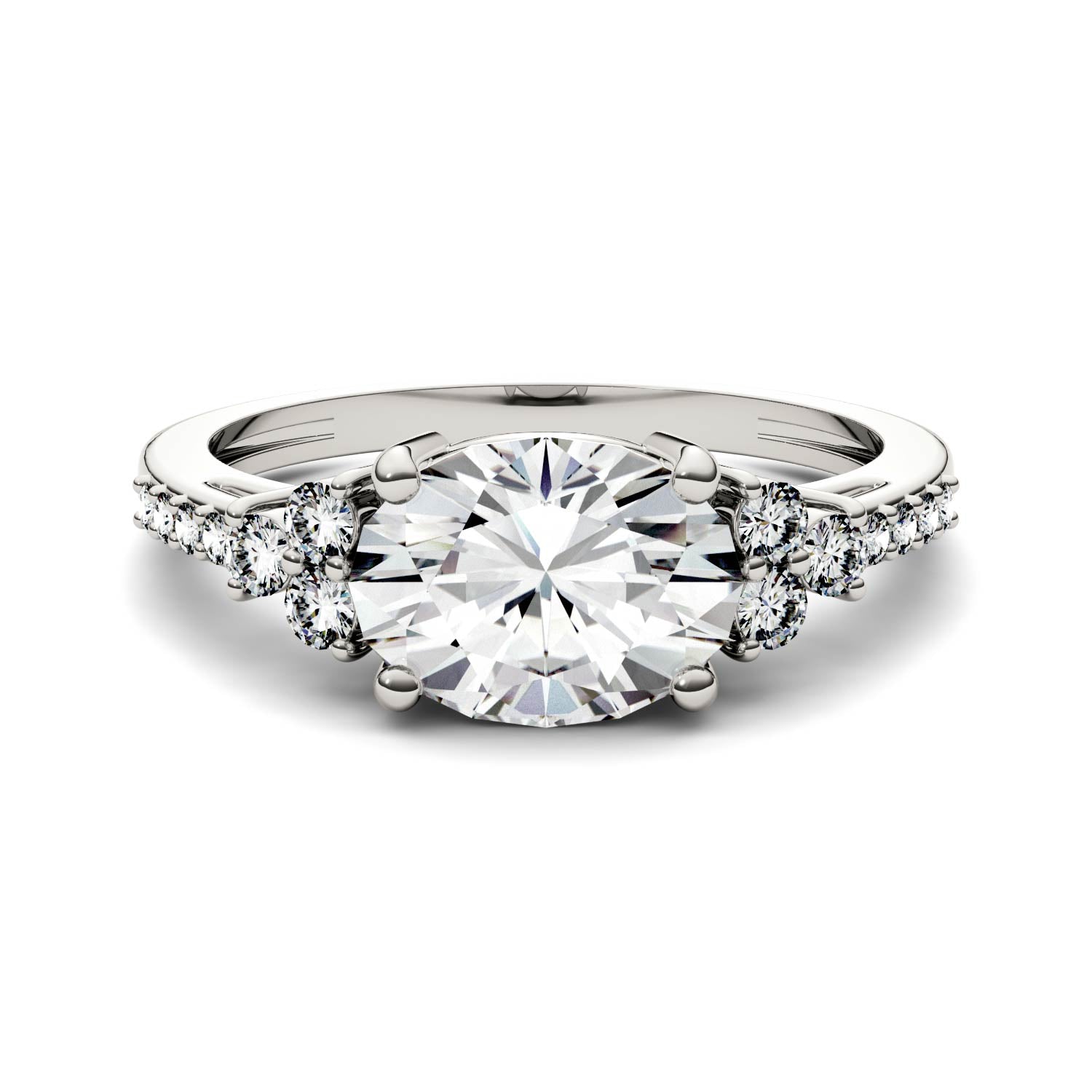 2.30 CTW DEW Oval Moissanite Engagement Ring in 14K White Gold