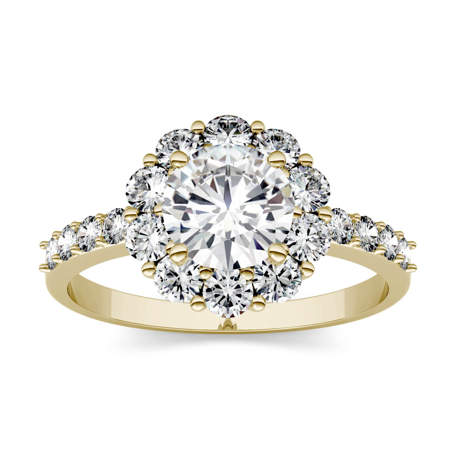 1.78 CTW DEW Round Moissanite Halo Ring in 14K Yellow Gold