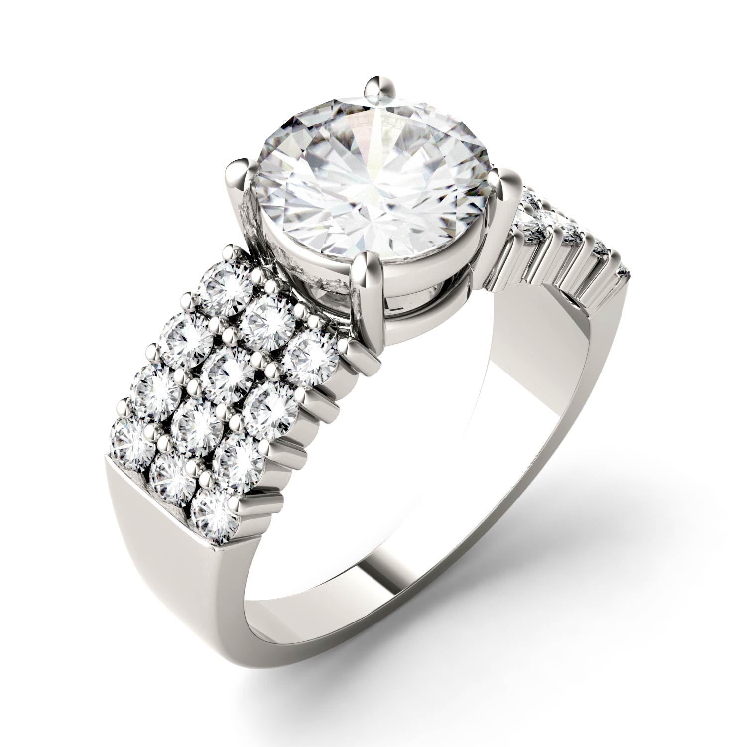 2.92 CTW DEW Round Moissanite Engagement Ring in 14K White Gold