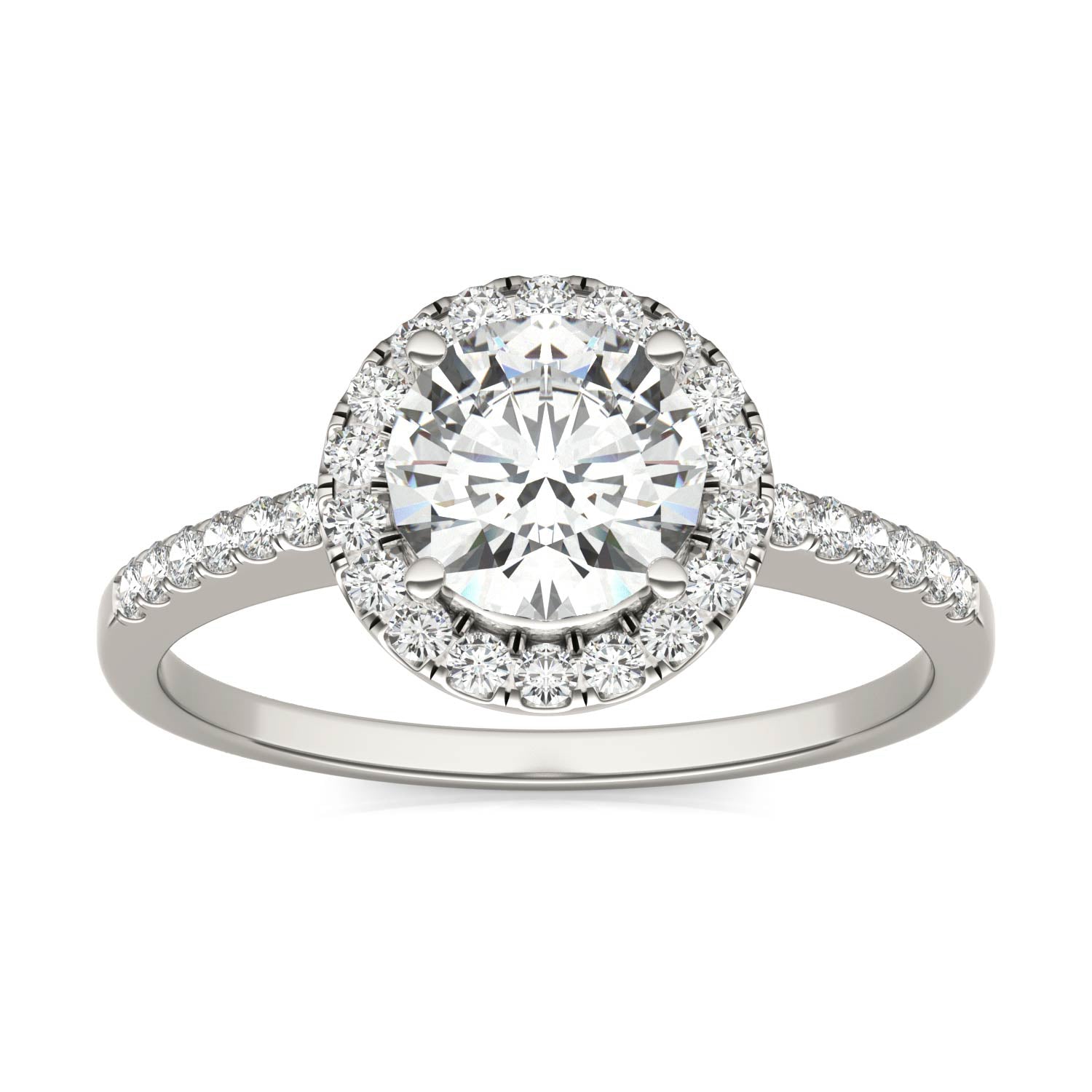 1.30 CTW DEW Round Moissanite Halo Ring in 14K White Gold