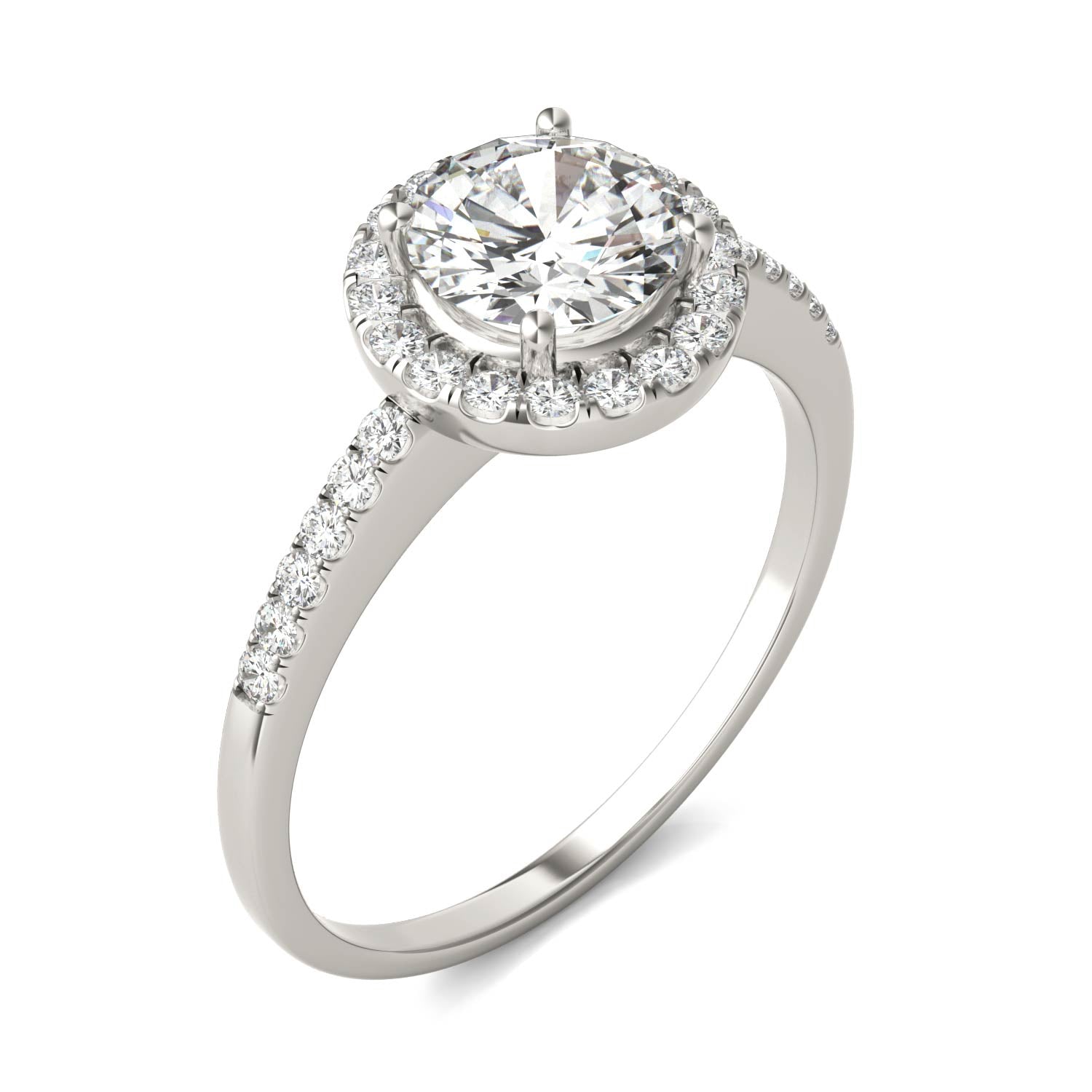 1.30 CTW DEW Round Moissanite Halo Ring in 14K White Gold