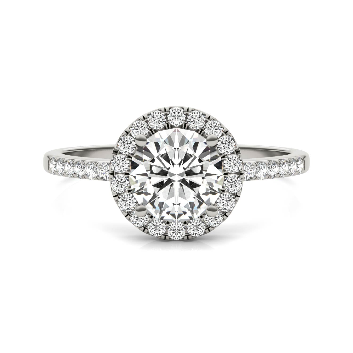 1.30 CTW DEW Round Moissanite Halo Ring in 14K White Gold