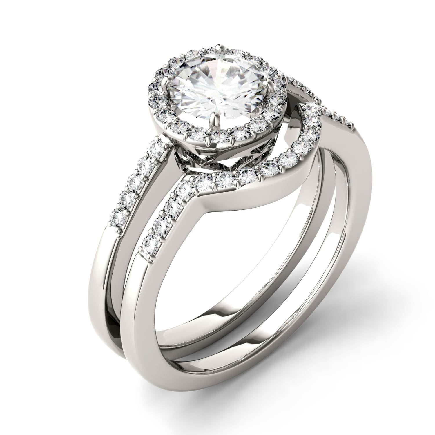 1.15 CTW DEW Round Moissanite Halo Set in 14K White Gold