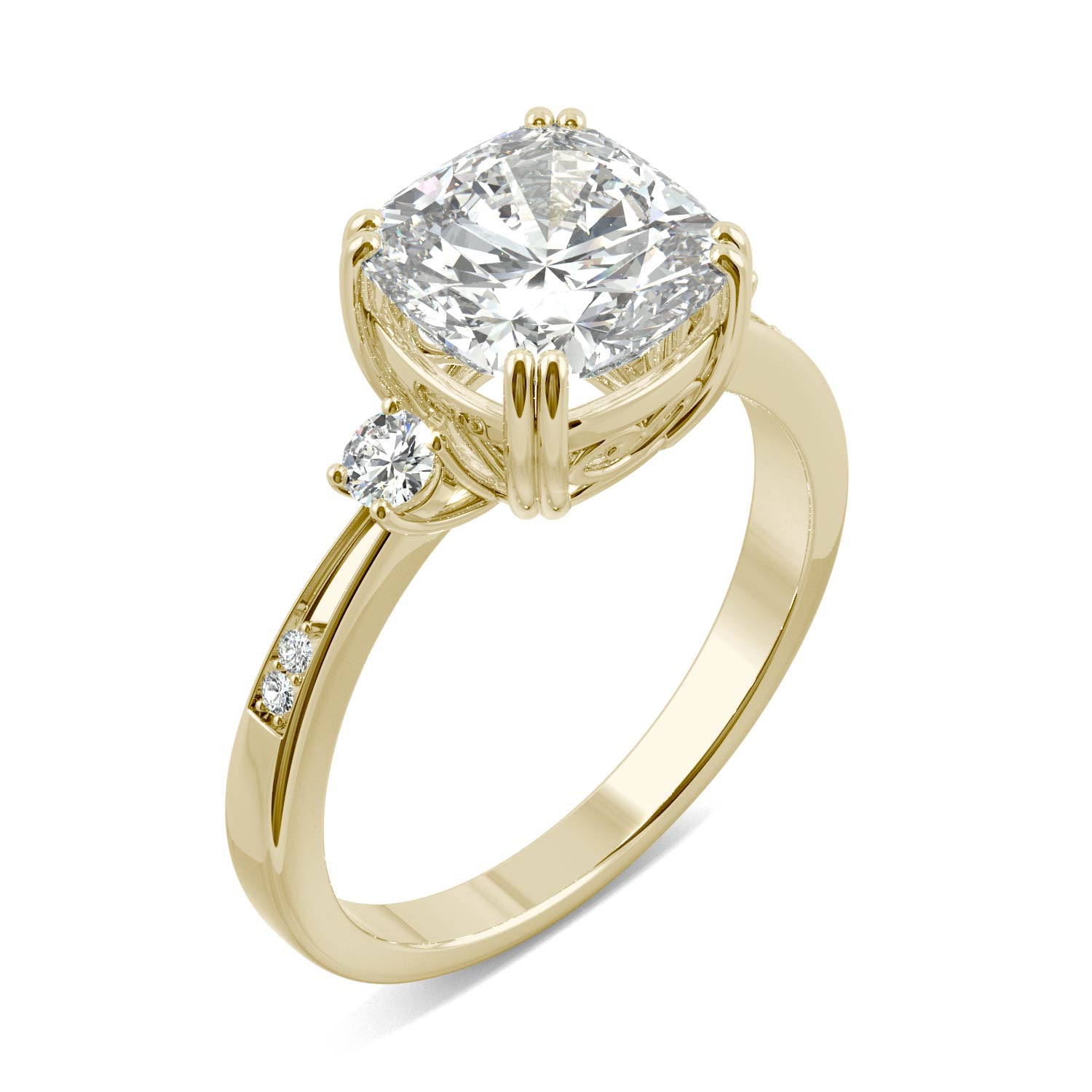 2.54 CTW DEW Cushion Moissanite Seven Stone Ring in 14K Yellow Gold