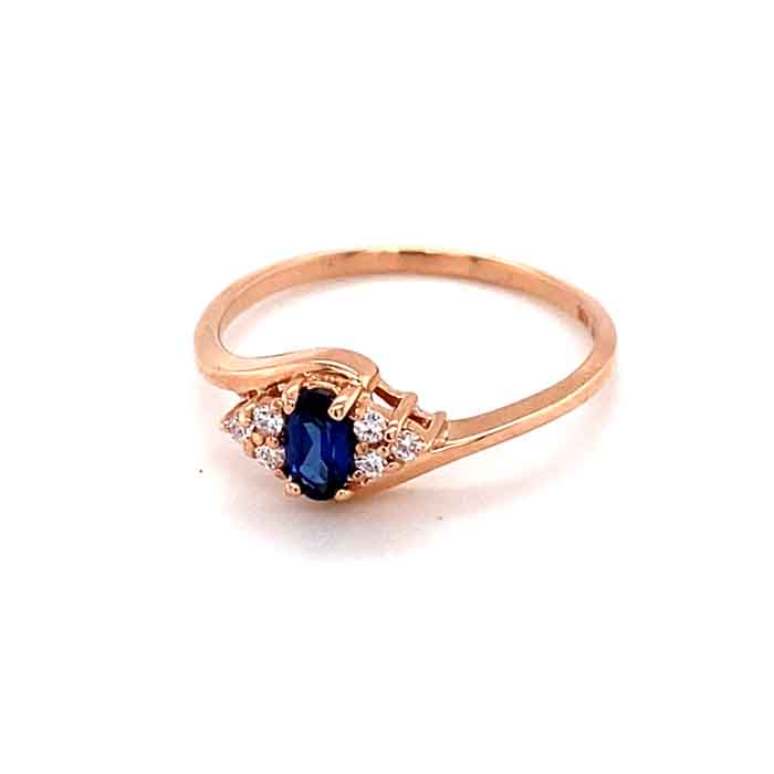 0.37 CTW DEW Blue Oval Lab Created Sapphire & Moissanite Statement Ring in 14K Rose Gold