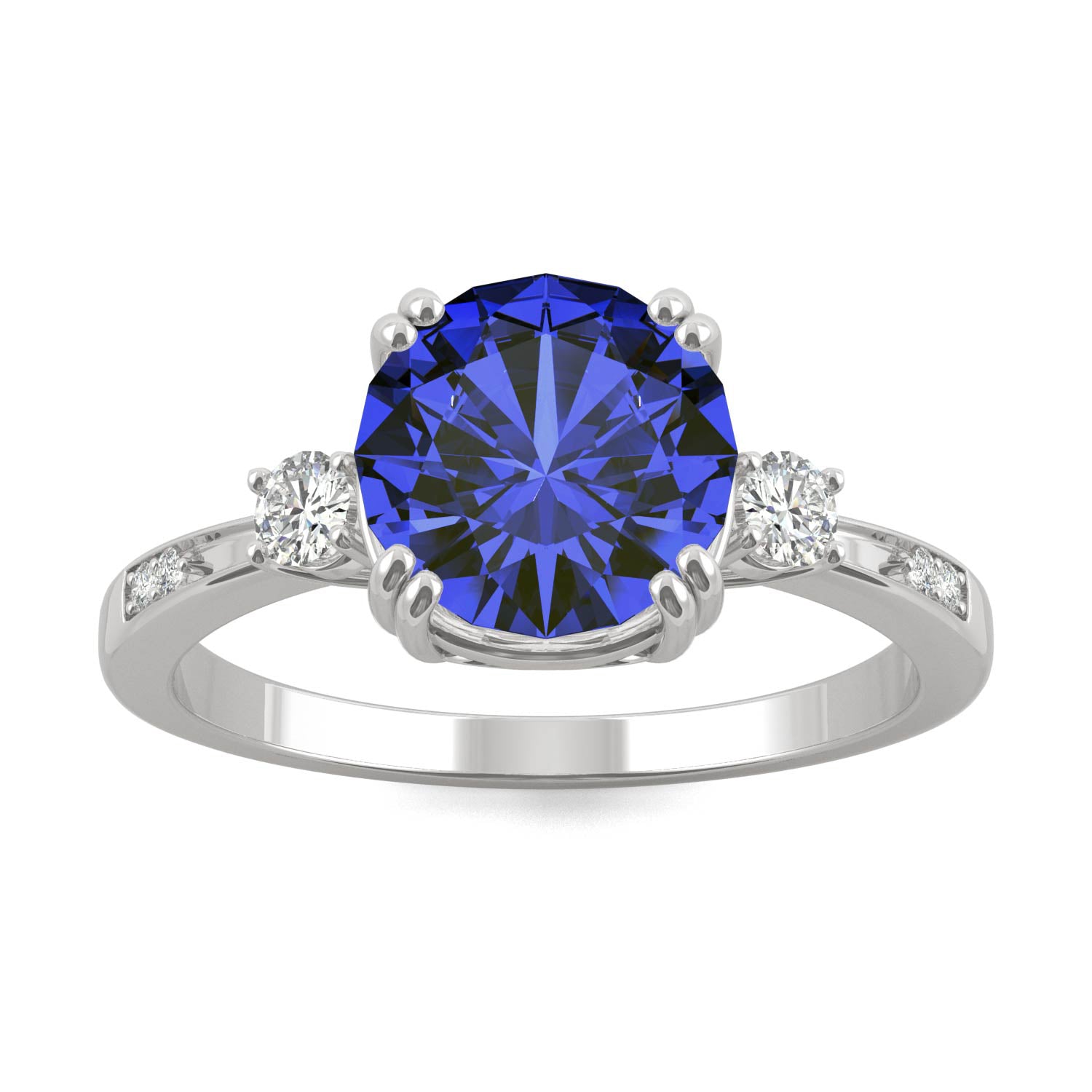 2.84 CTW DEW Round Sapphire Basket Ring in 14K White Gold