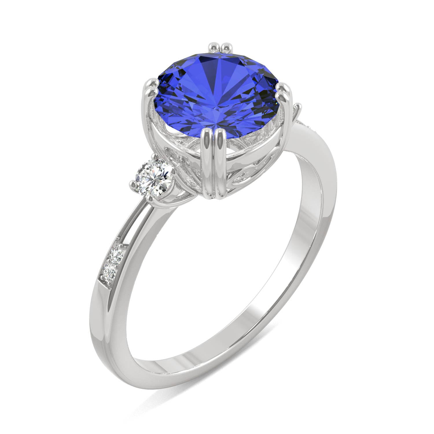 2.84 CTW DEW Round Sapphire Basket Ring in 14K White Gold