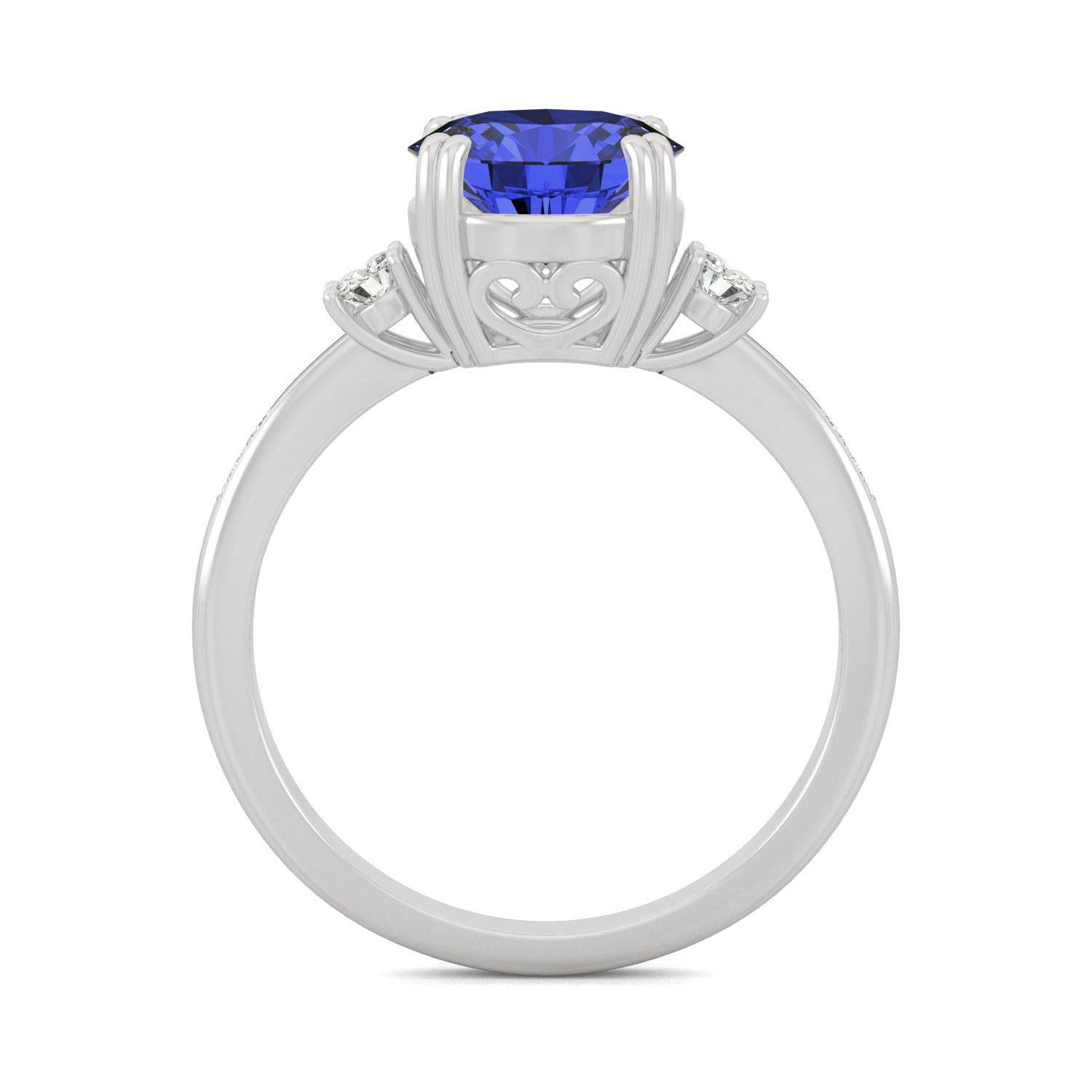 2.84 CTW DEW Round Sapphire Basket Ring in 14K White Gold