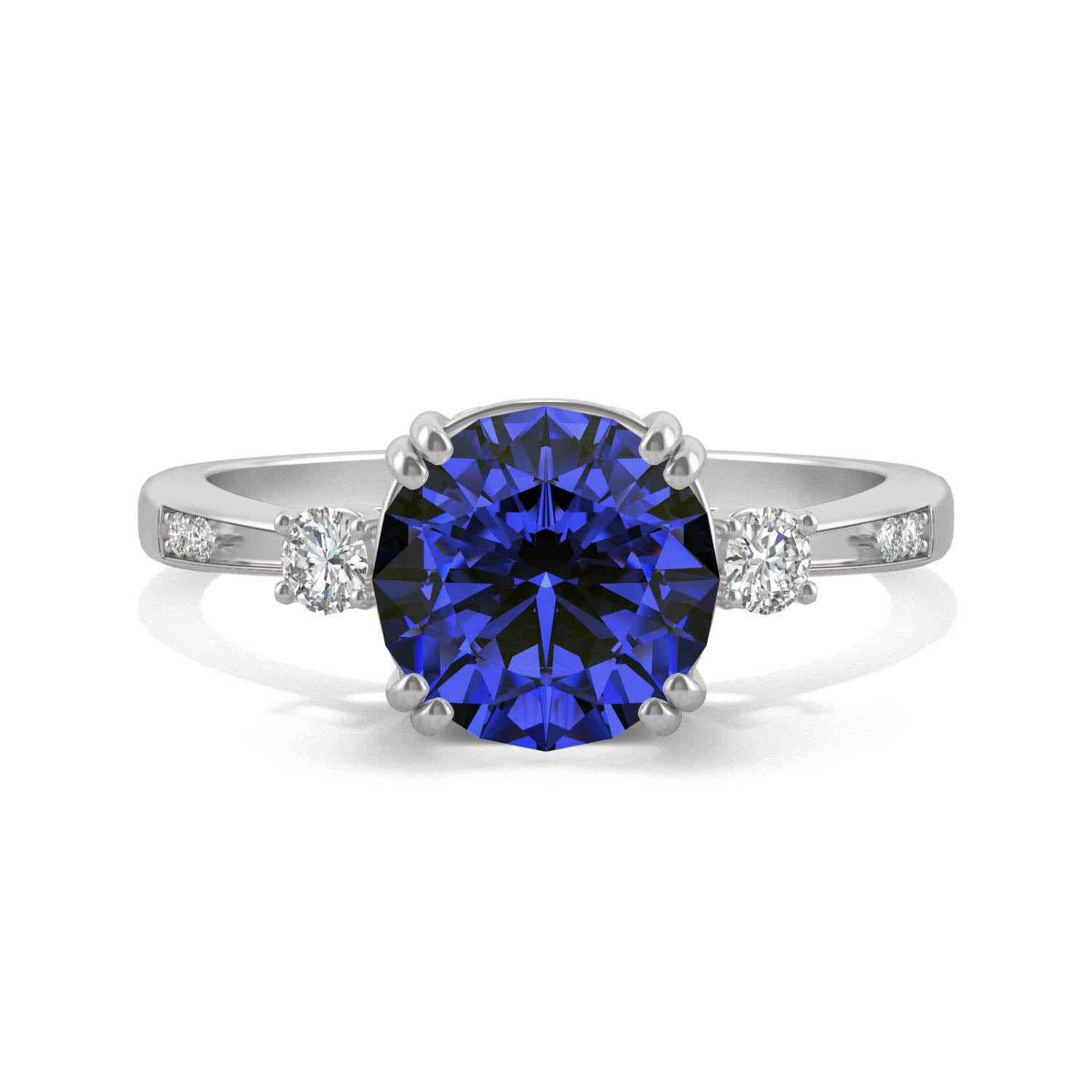 2.84 CTW DEW Round Sapphire Basket Ring in 14K White Gold