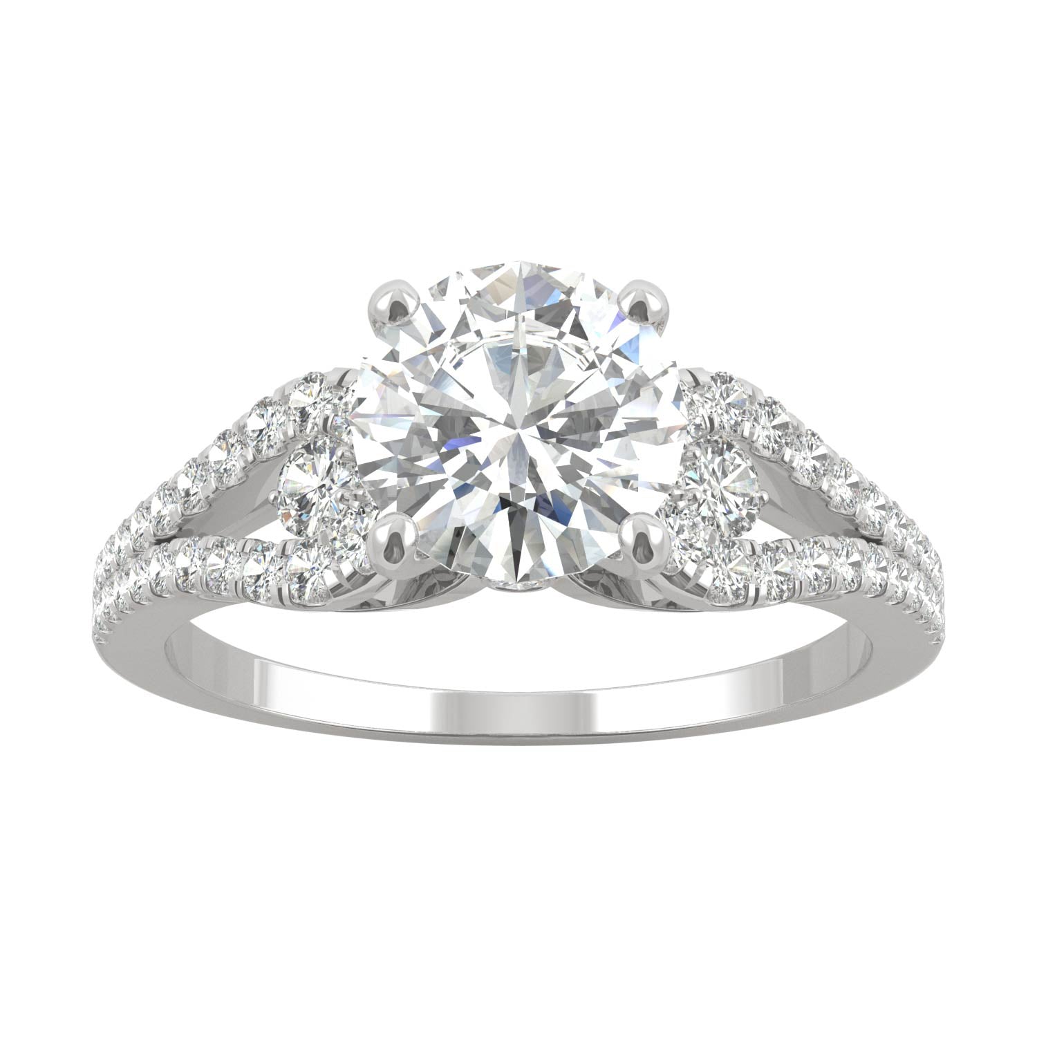 2.08 CTW DEW Round Moissanite Engagement Ring in 14K White Gold